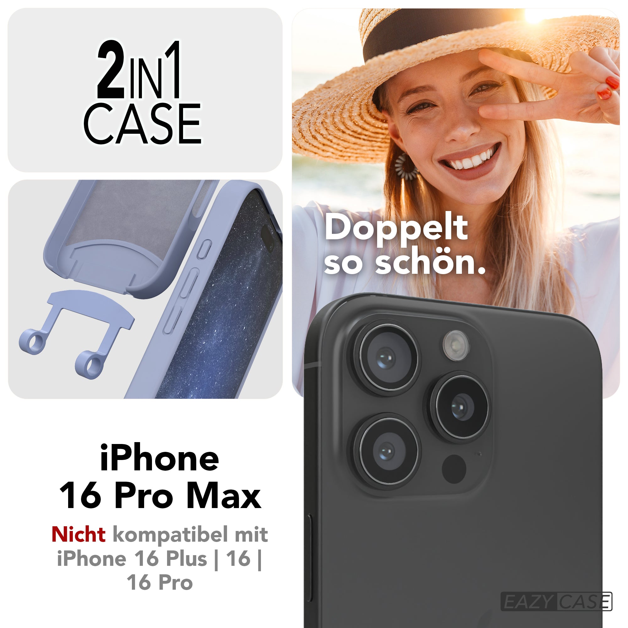 iPhone 16 Pro Max 2in1 Hülle + Kordel mit Karabinern