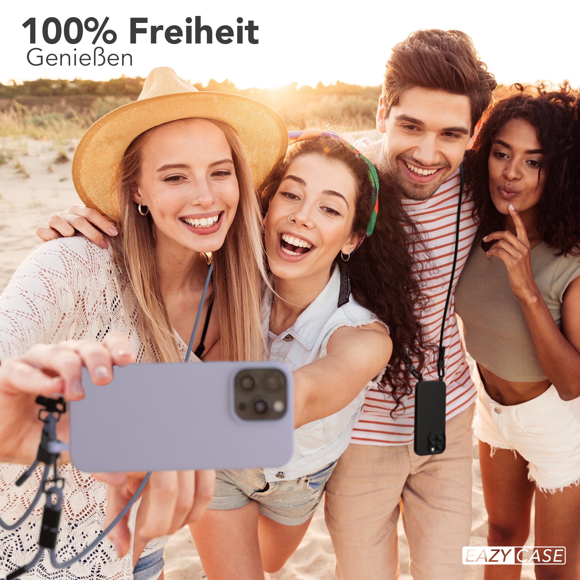 iPhone 16 Pro Max 2in1 Hülle + Kordel mit Karabinern