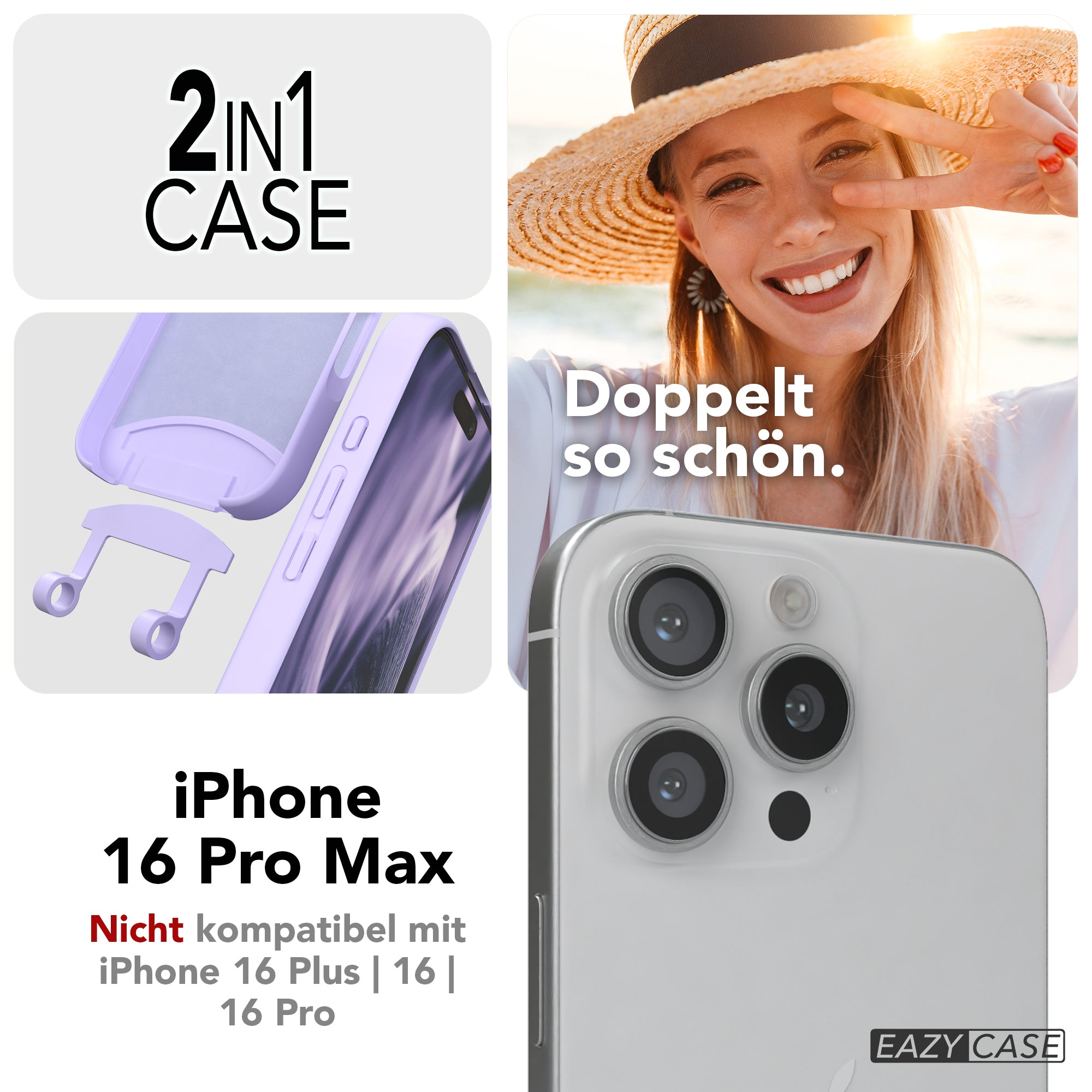 iPhone 16 Pro Max 2in1 Hülle + Kordel mit Karabinern