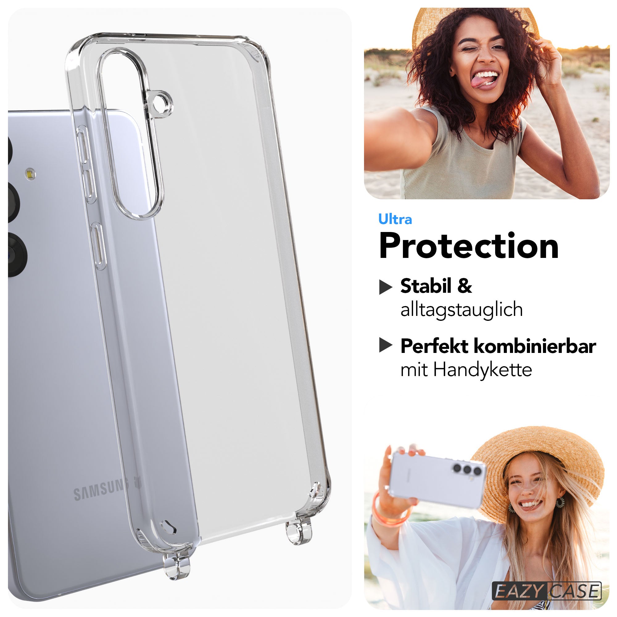Samsung Galaxy S25 Plus transparente Schutzhülle mit integrierten Befestigungsösen für Handyketten