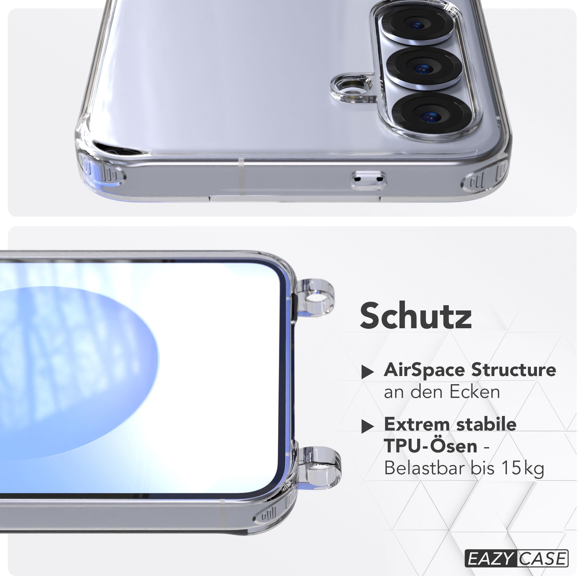 Samsung Galaxy S25 Plus transparente Schutzhülle mit integrierten Befestigungsösen für Handyketten