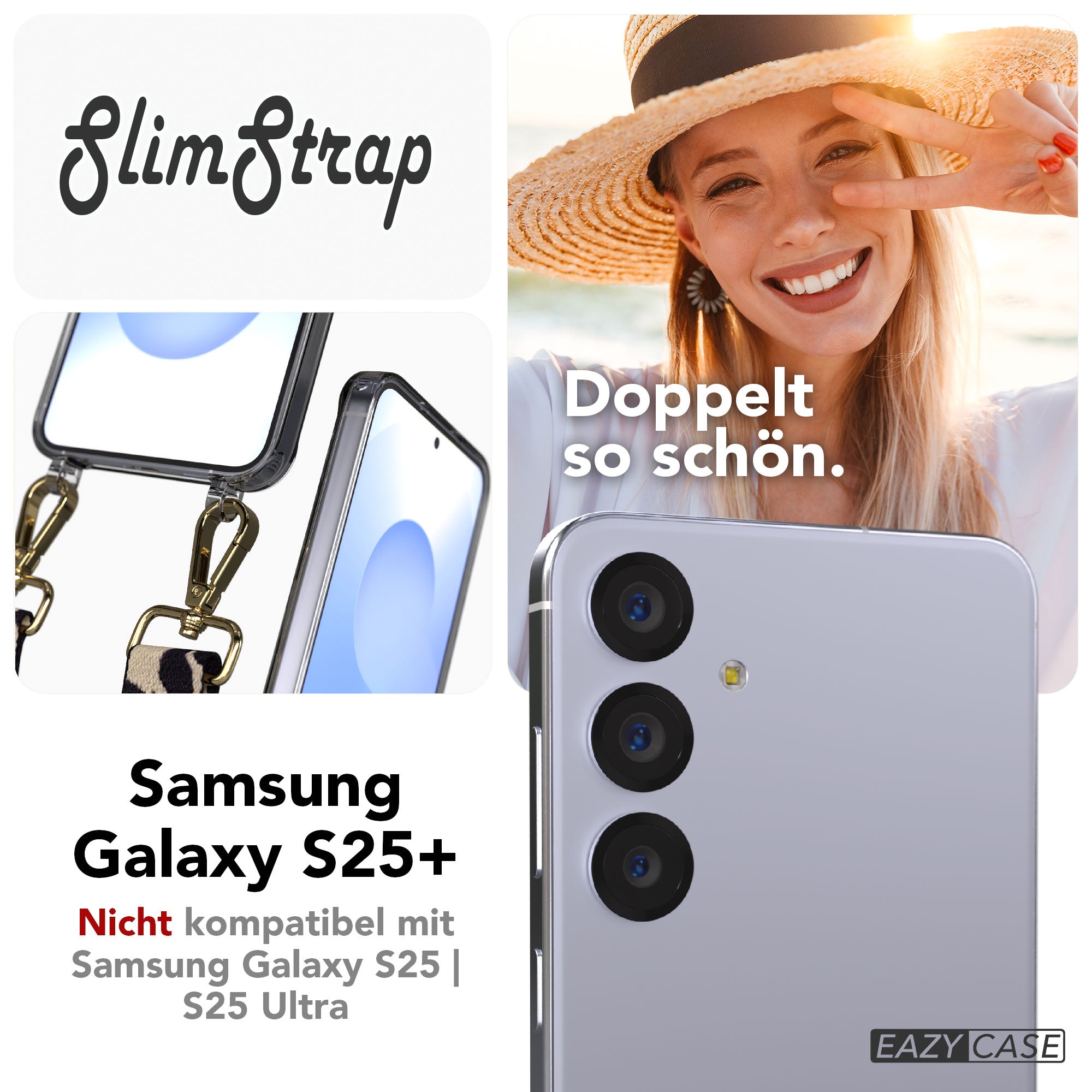 Samsung Galaxy S25 Plus transparente Schutzhülle mit integrierten Befestigungsösen für Handyketten