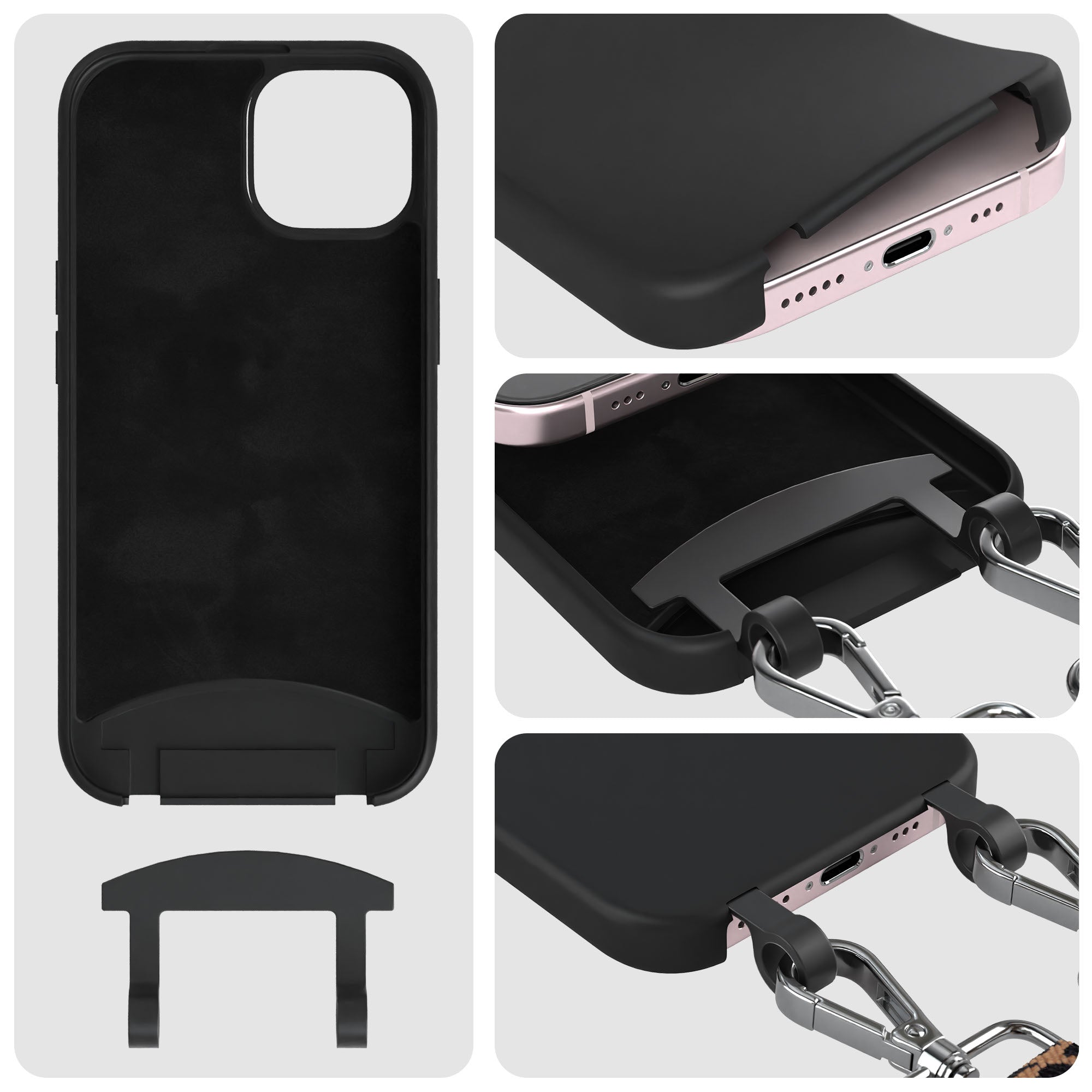 iPhone 15 2in1 Handykette mit abnehmbarem Band und Silikonhülle