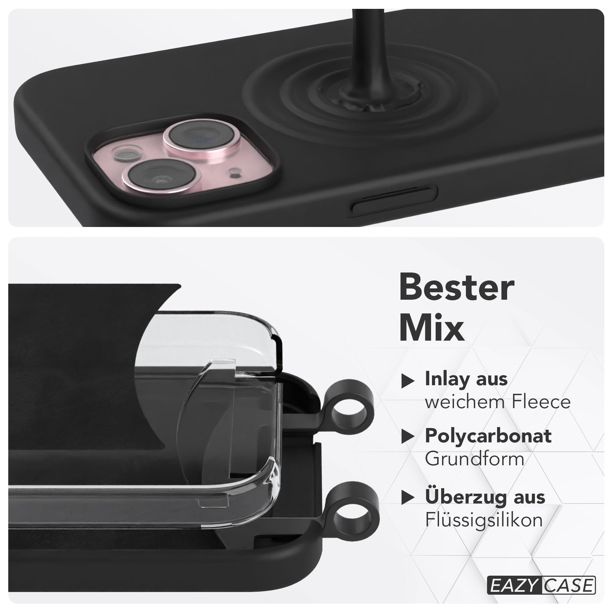 iPhone 15 2in1 Handykette mit abnehmbarem Band und Silikonhülle