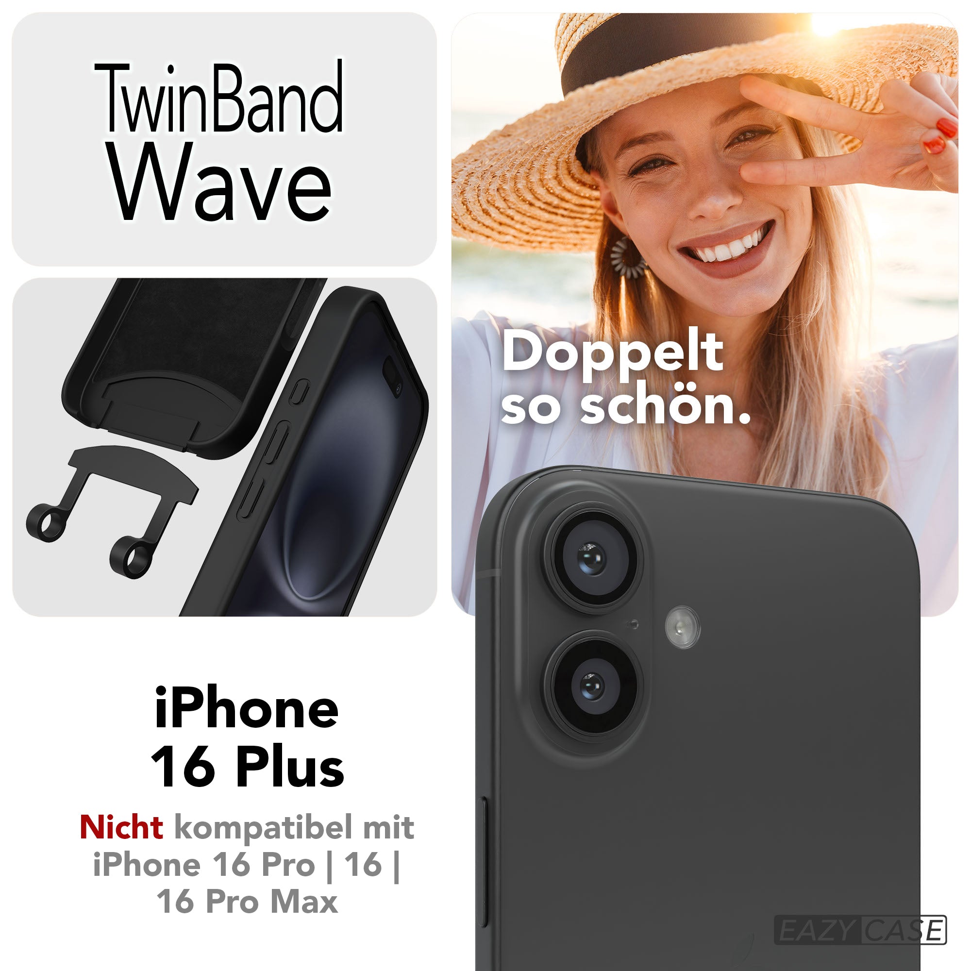 iPhone 16 Plus 2in1 Handykette abnehmbar Silikon Boho Band EAZY CASE