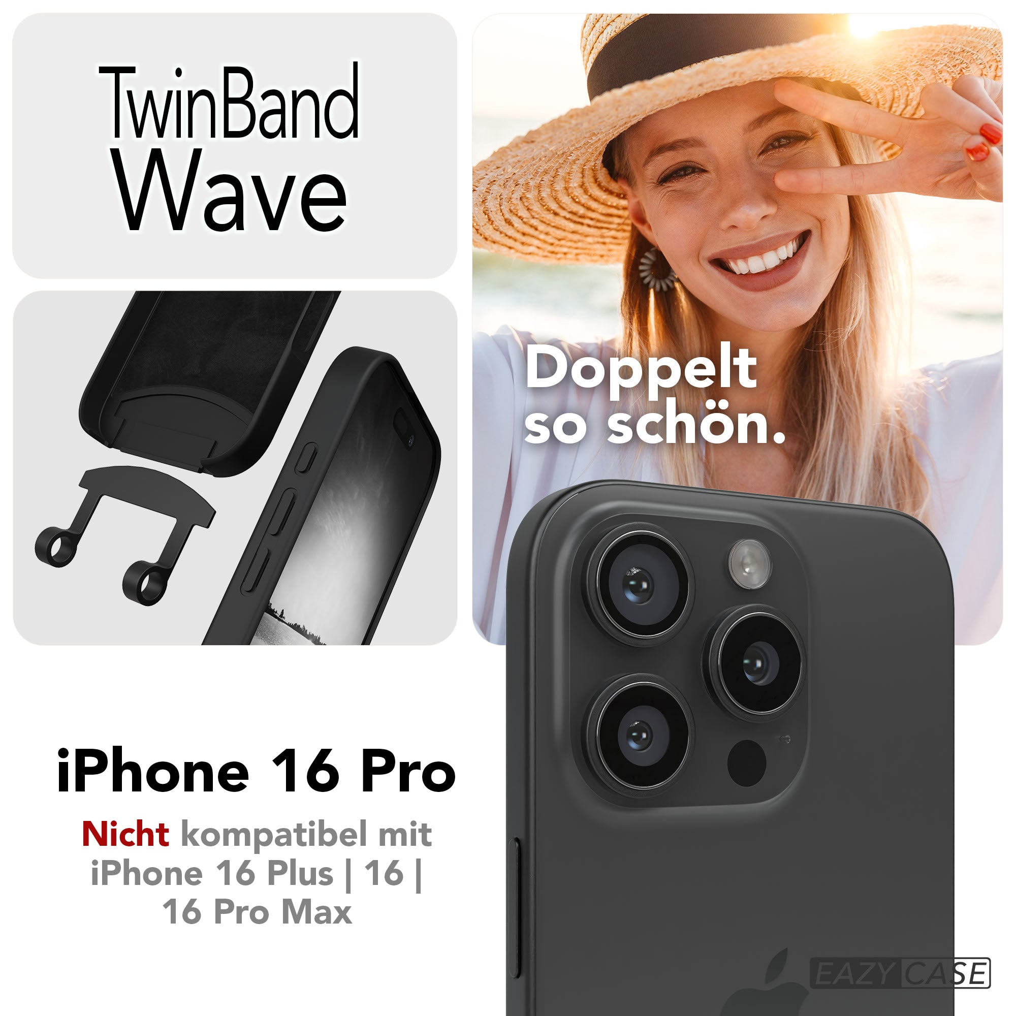 Apple iPhone 16 Pro 2in1 Handykette mit abnehmbarer Kordel Silikon
