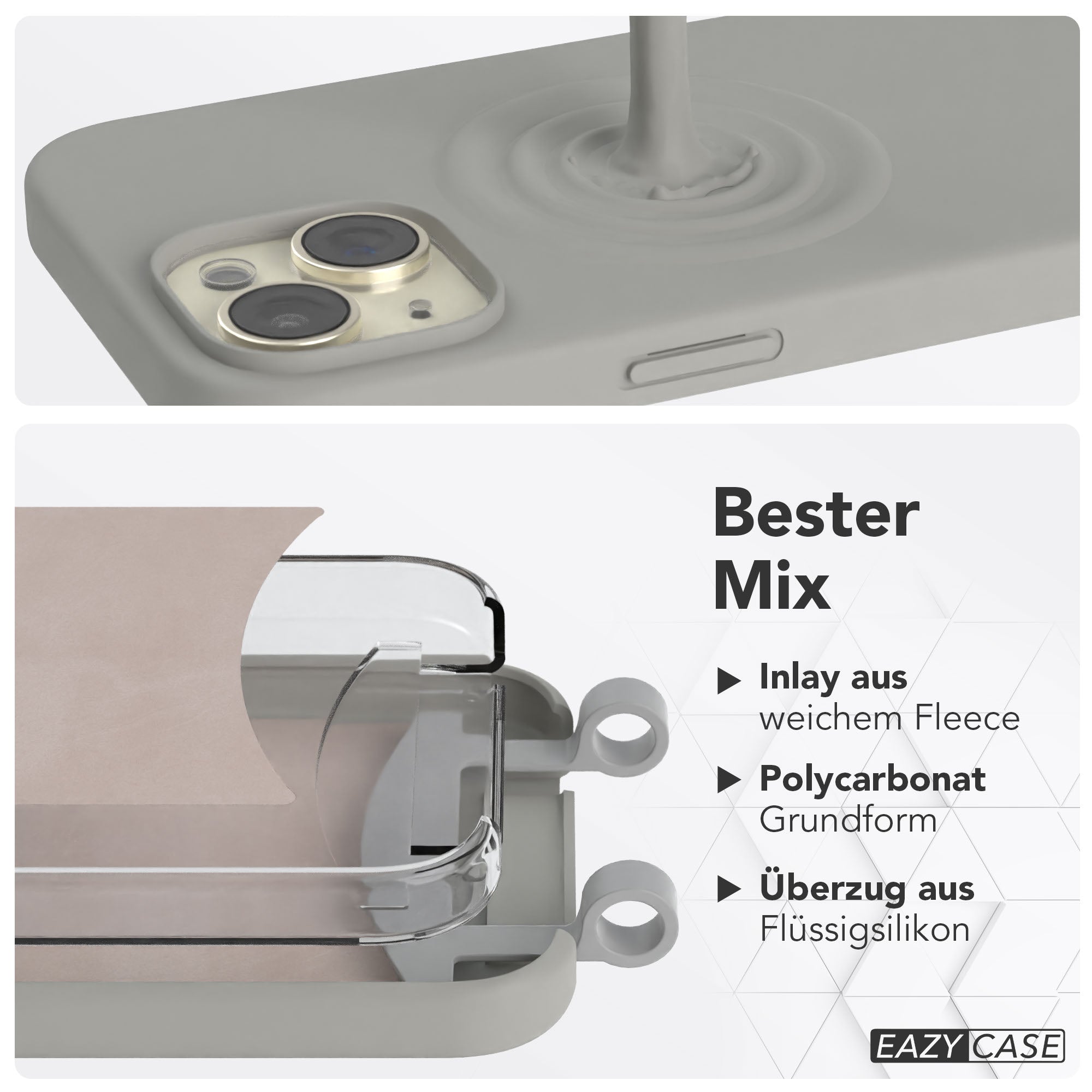 iPhone 15 2in1 Handykette mit abnehmbarem Band und Silikonhülle