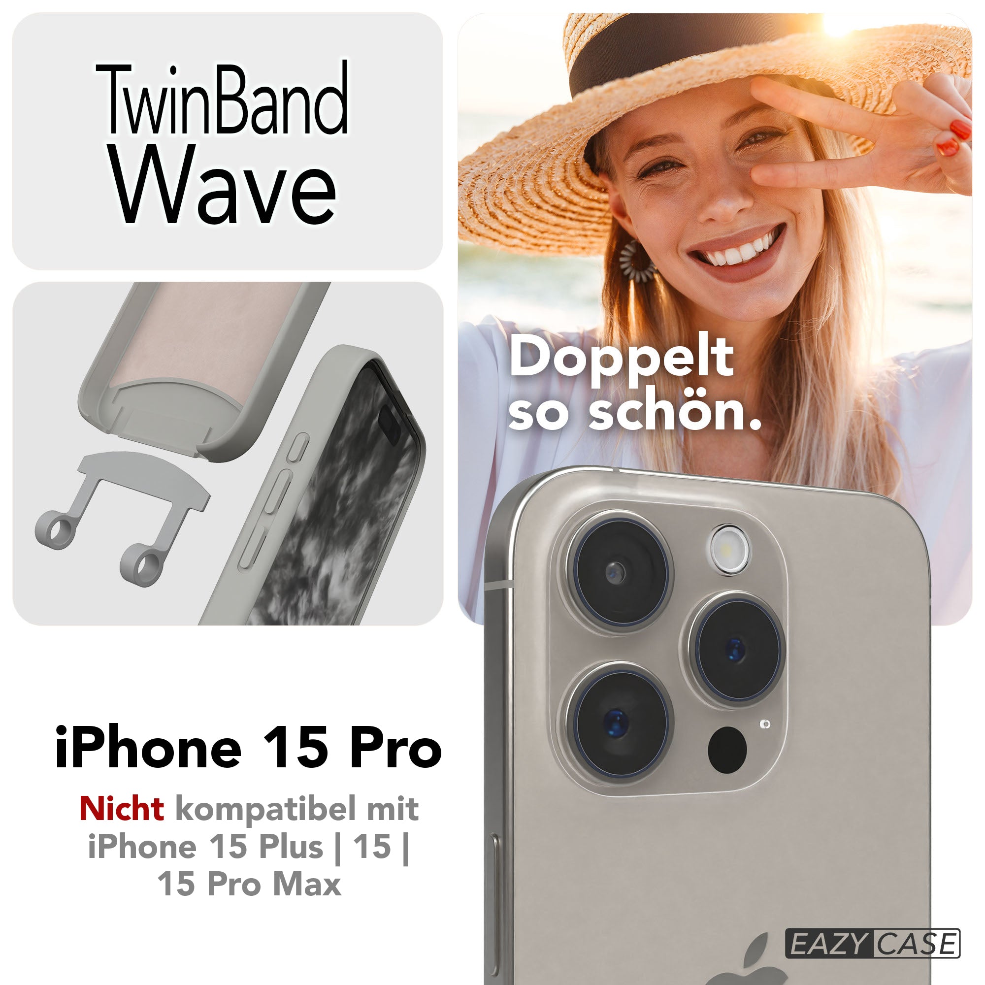 iPhone 15 Pro 2in1 Handykette mit abnehmbarer Silikonhülle und Boho Band