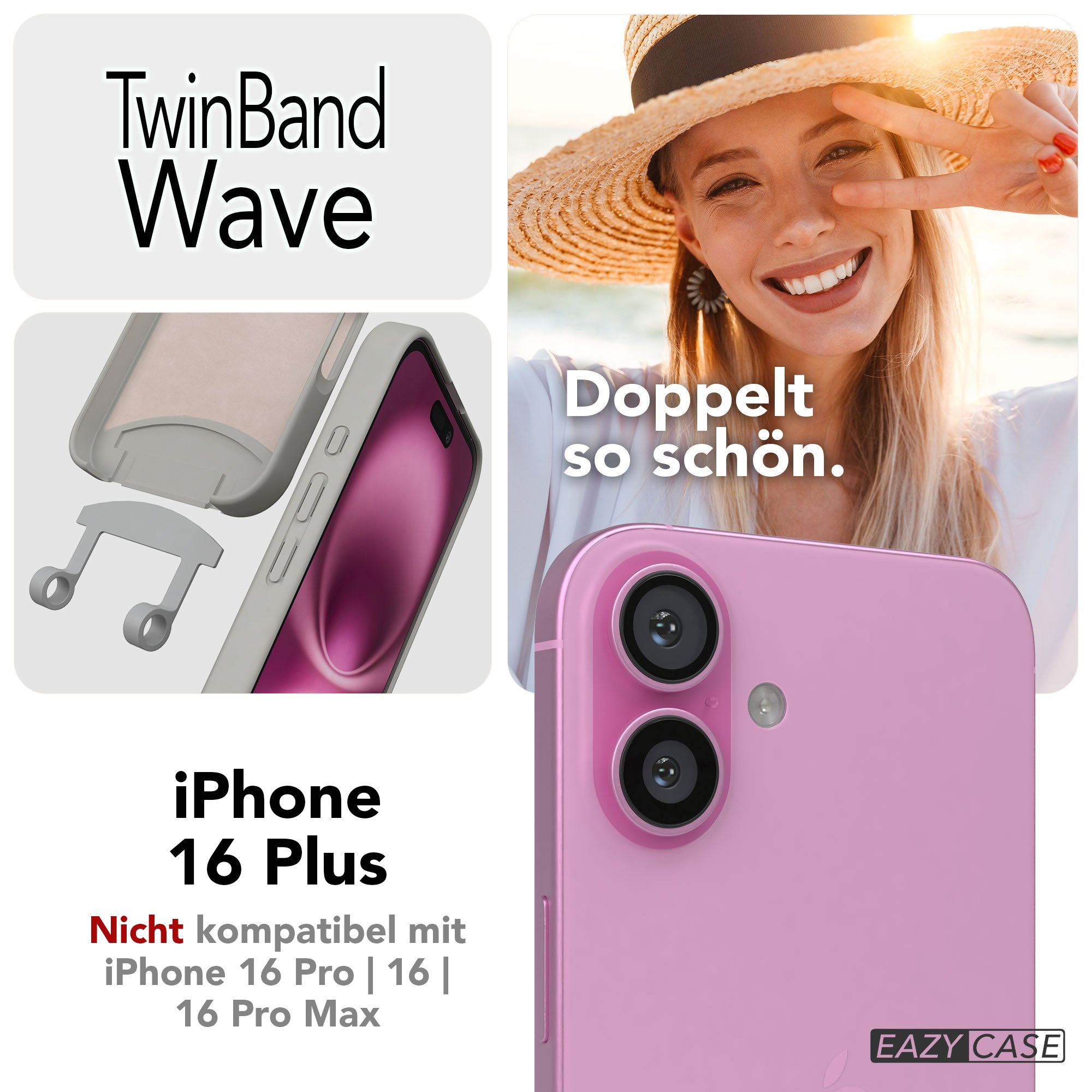 iPhone 16 Plus 2in1 Handykette abnehmbar Silikon Boho Band EAZY CASE