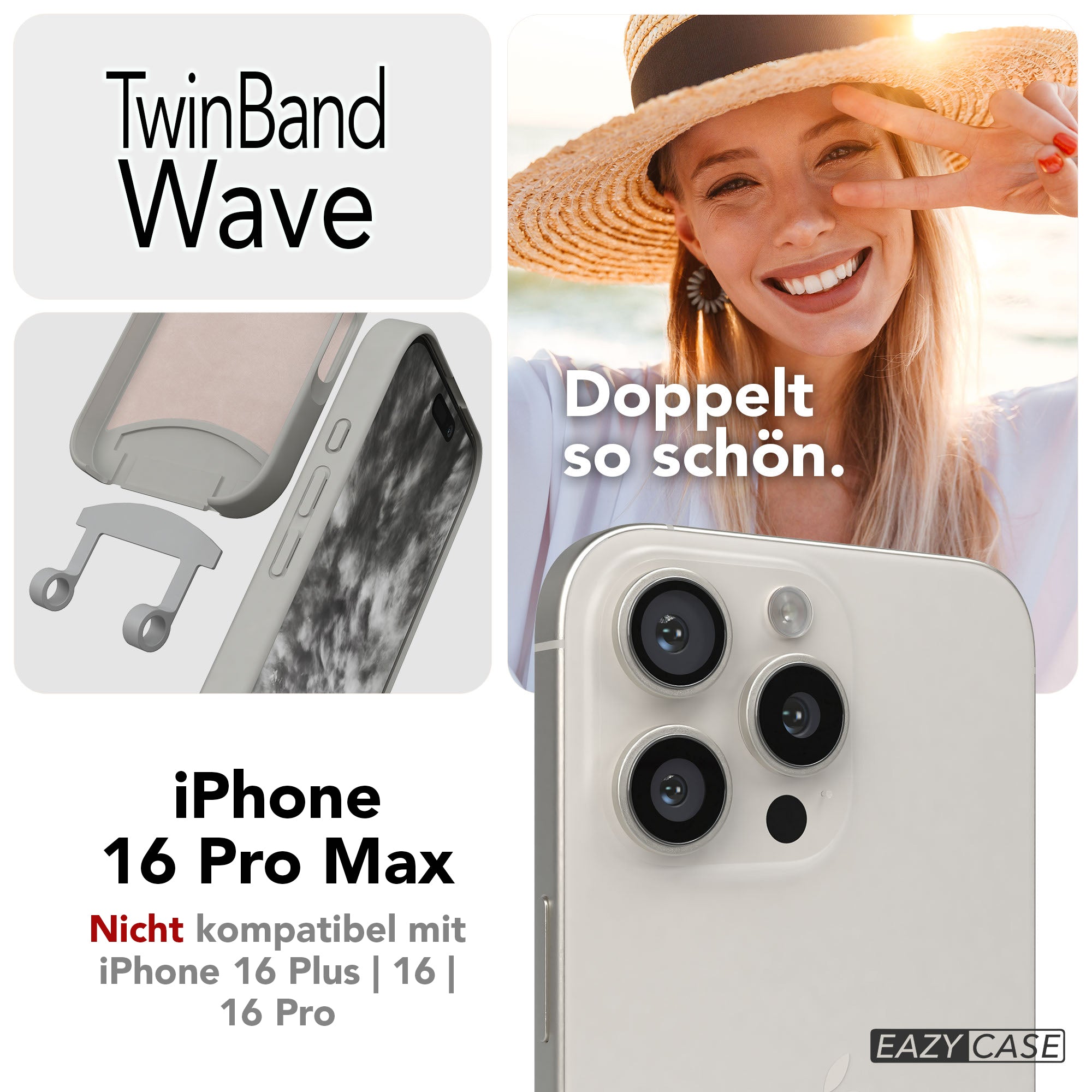 iPhone 16 Pro Max 2in1 Handykette mit abnehmbarem Boho Band Silikon