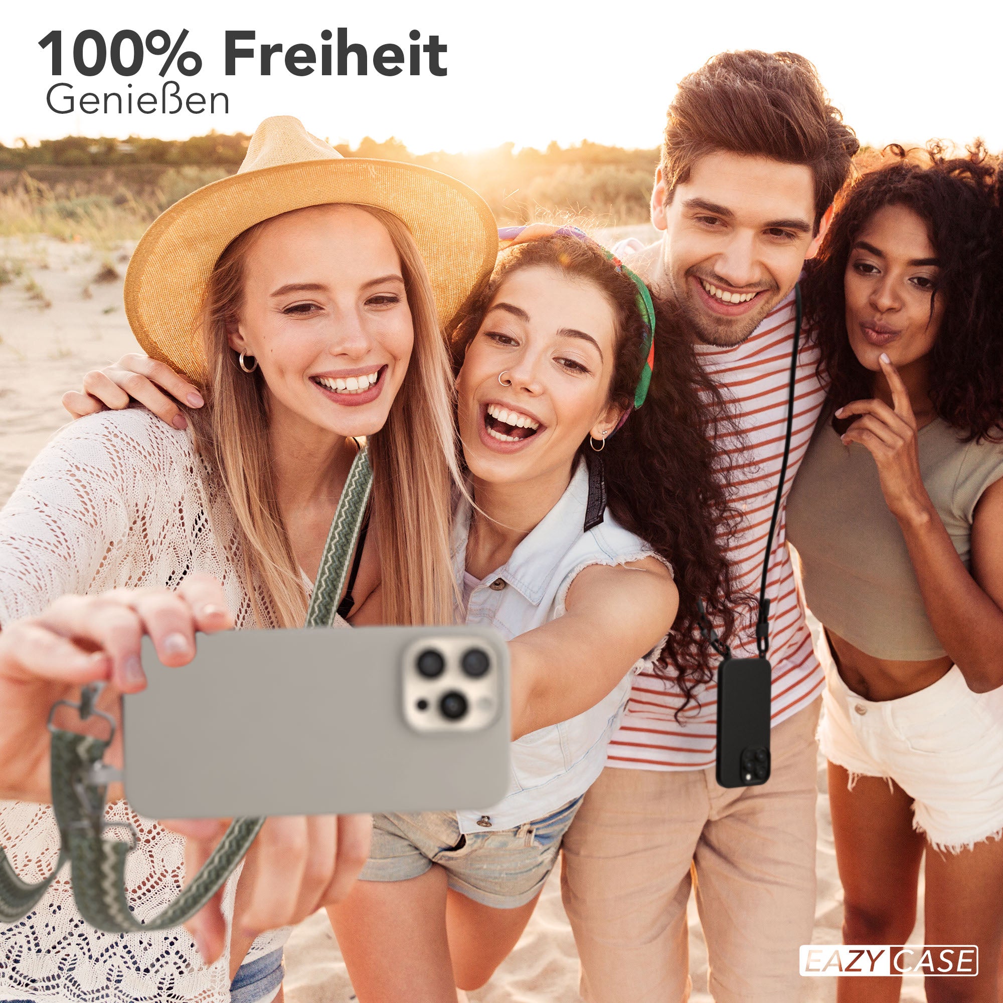 iPhone 16 Pro Max 2in1 Handykette mit abnehmbarem Boho Band Silikon