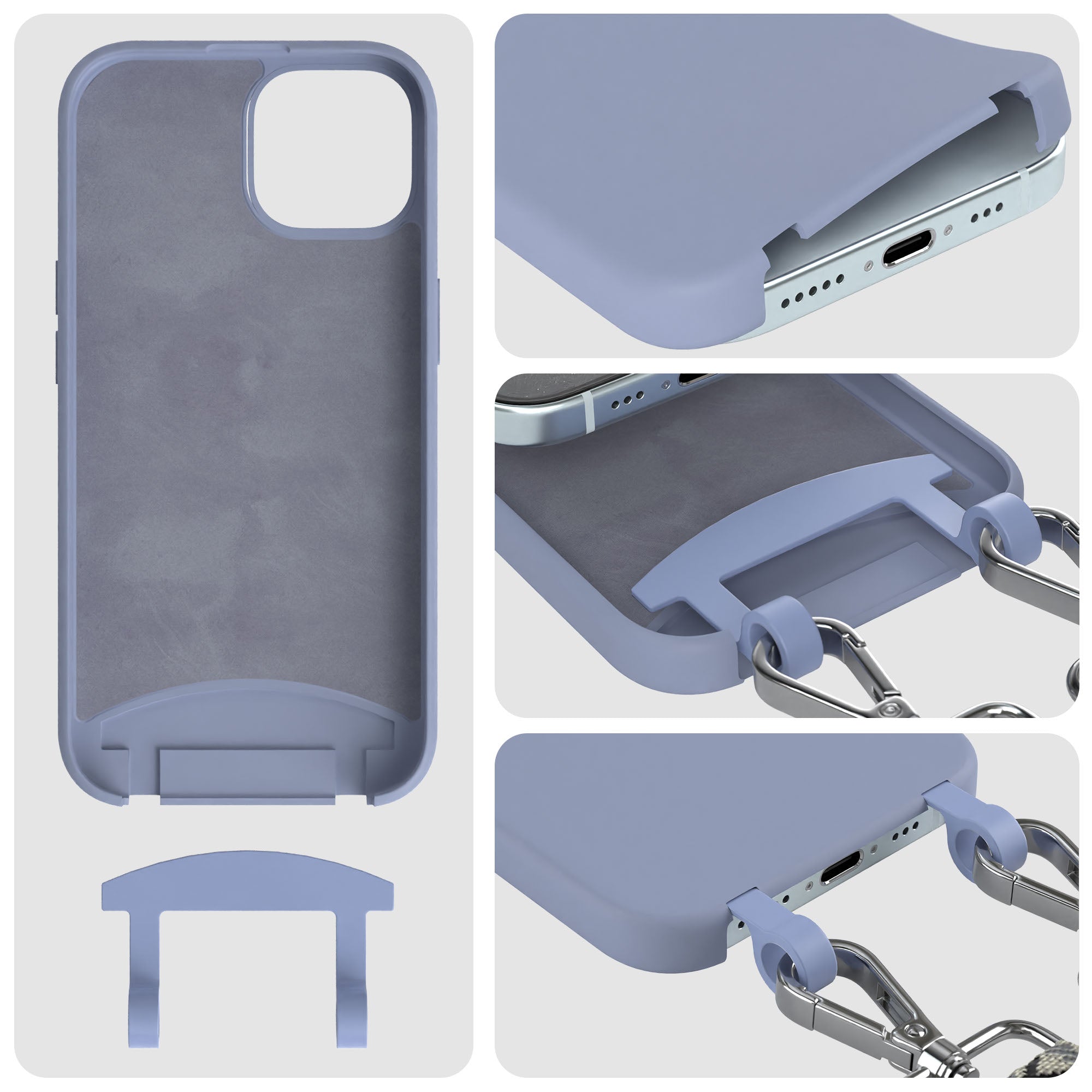 iPhone 15 2in1 Handykette mit abnehmbarem Band und Silikonhülle