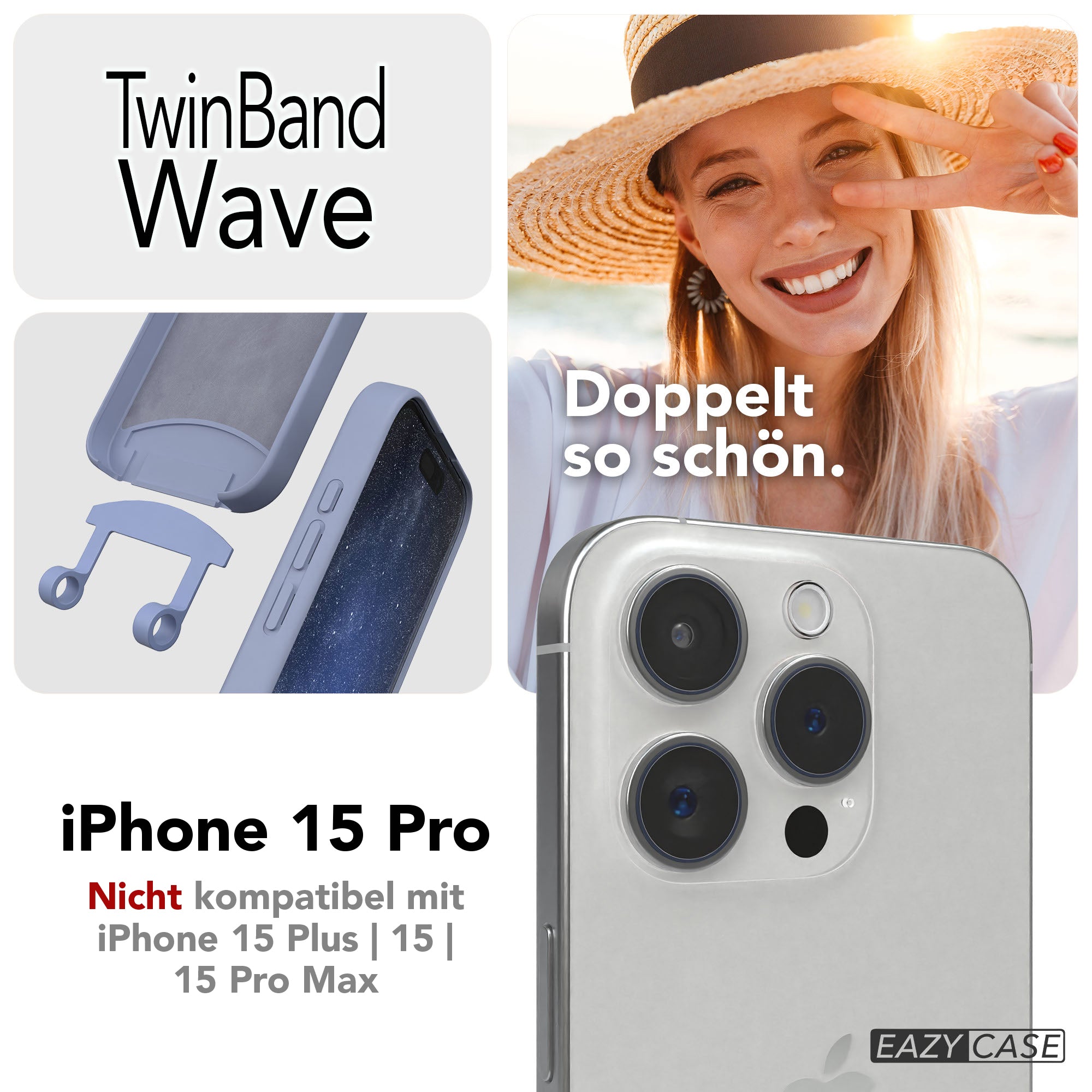 iPhone 15 Pro 2in1 Handykette mit abnehmbarer Silikonhülle und Boho Band