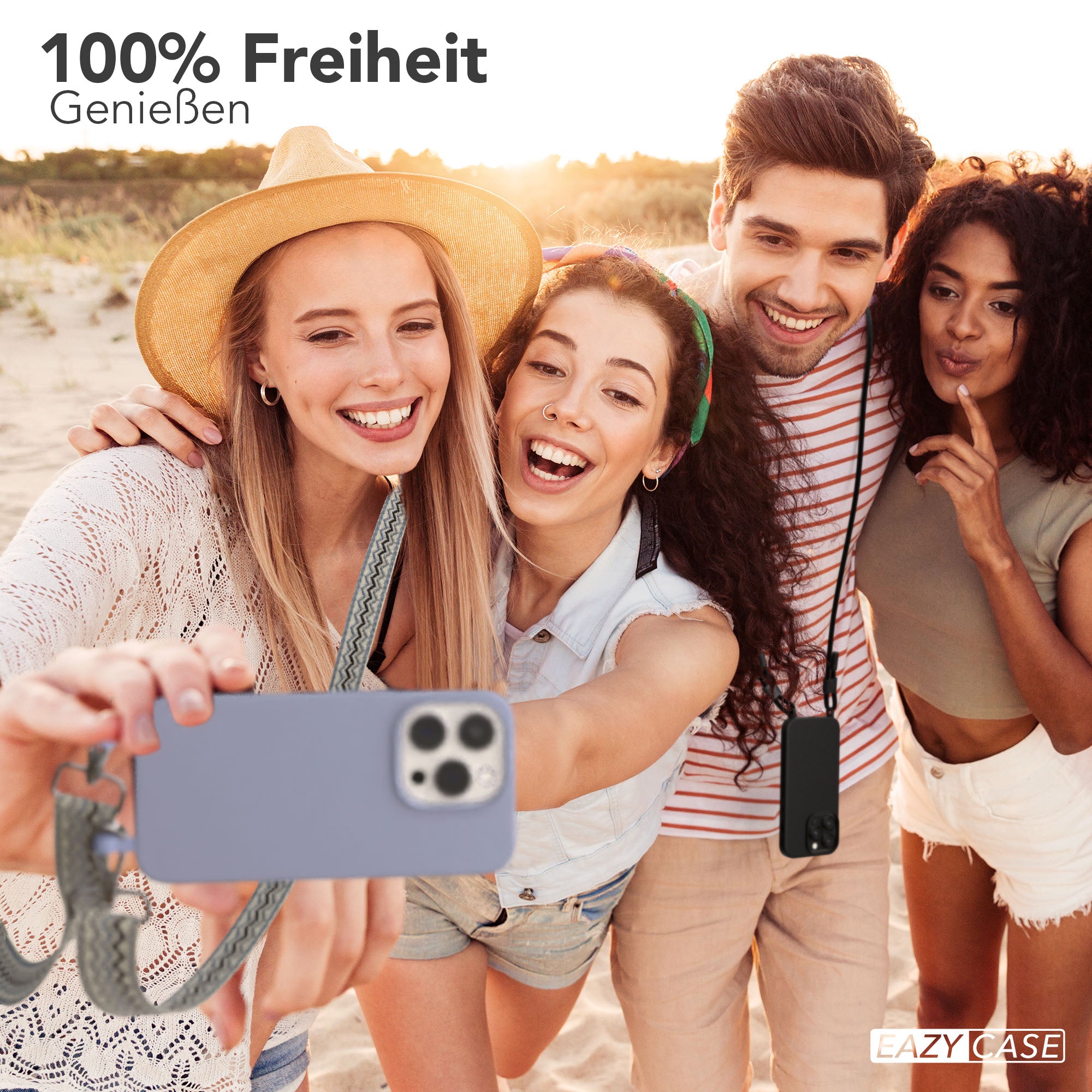 iPhone 15 Pro 2in1 Handykette mit abnehmbarer Silikonhülle und Boho Band
