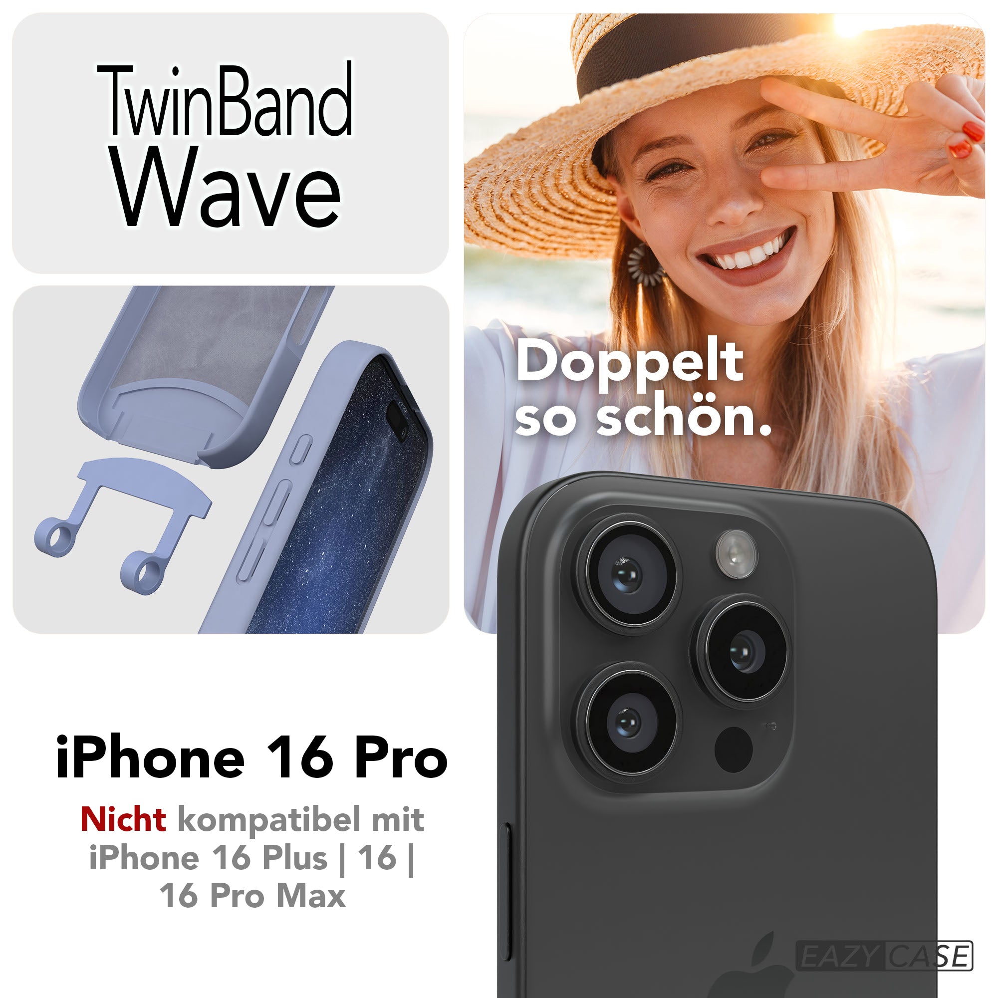 Apple iPhone 16 Pro 2in1 Handykette mit abnehmbarer Kordel Silikon
