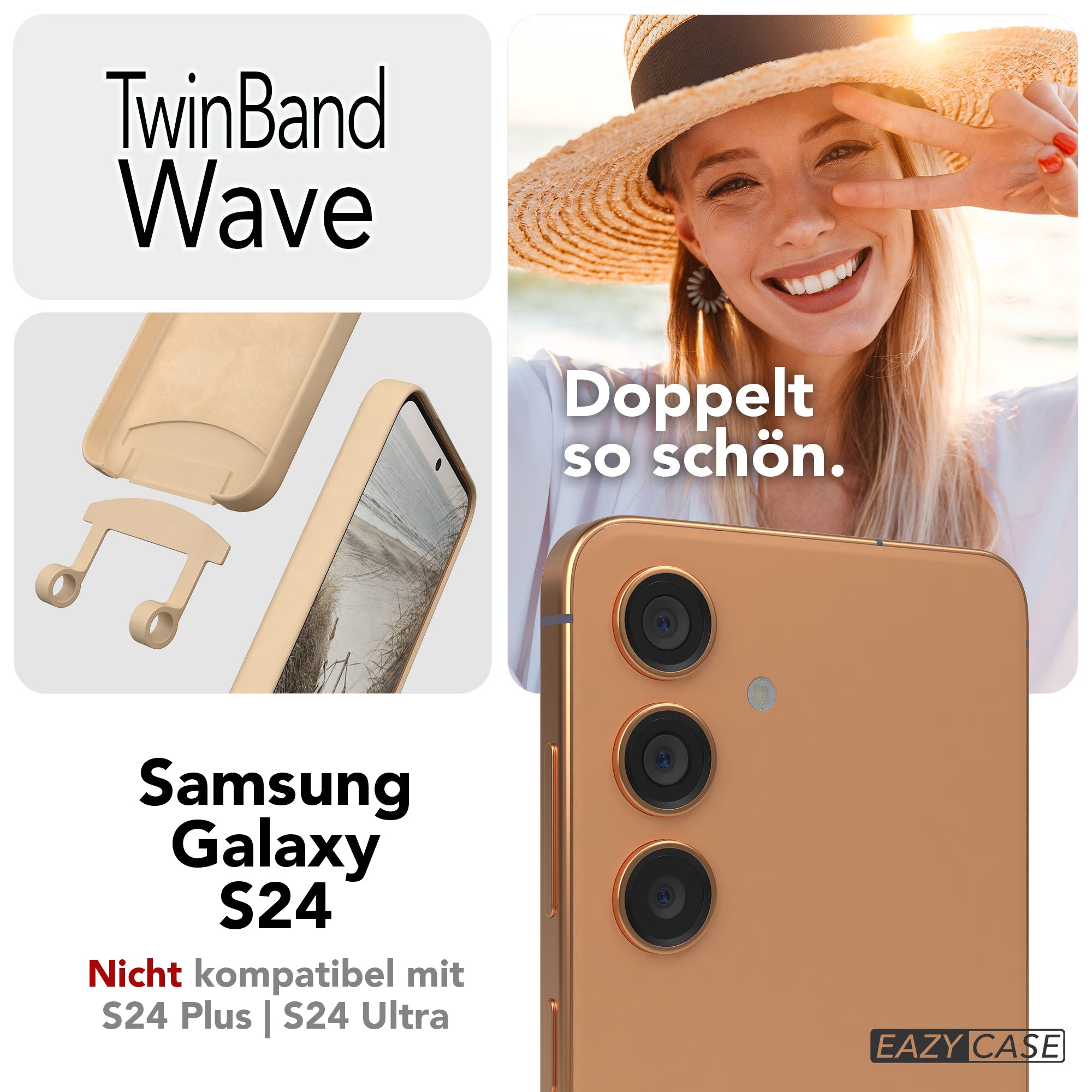 Samsung Galaxy S24 Handykette mit abnehmbarem Band und Silikon Schutzhülle