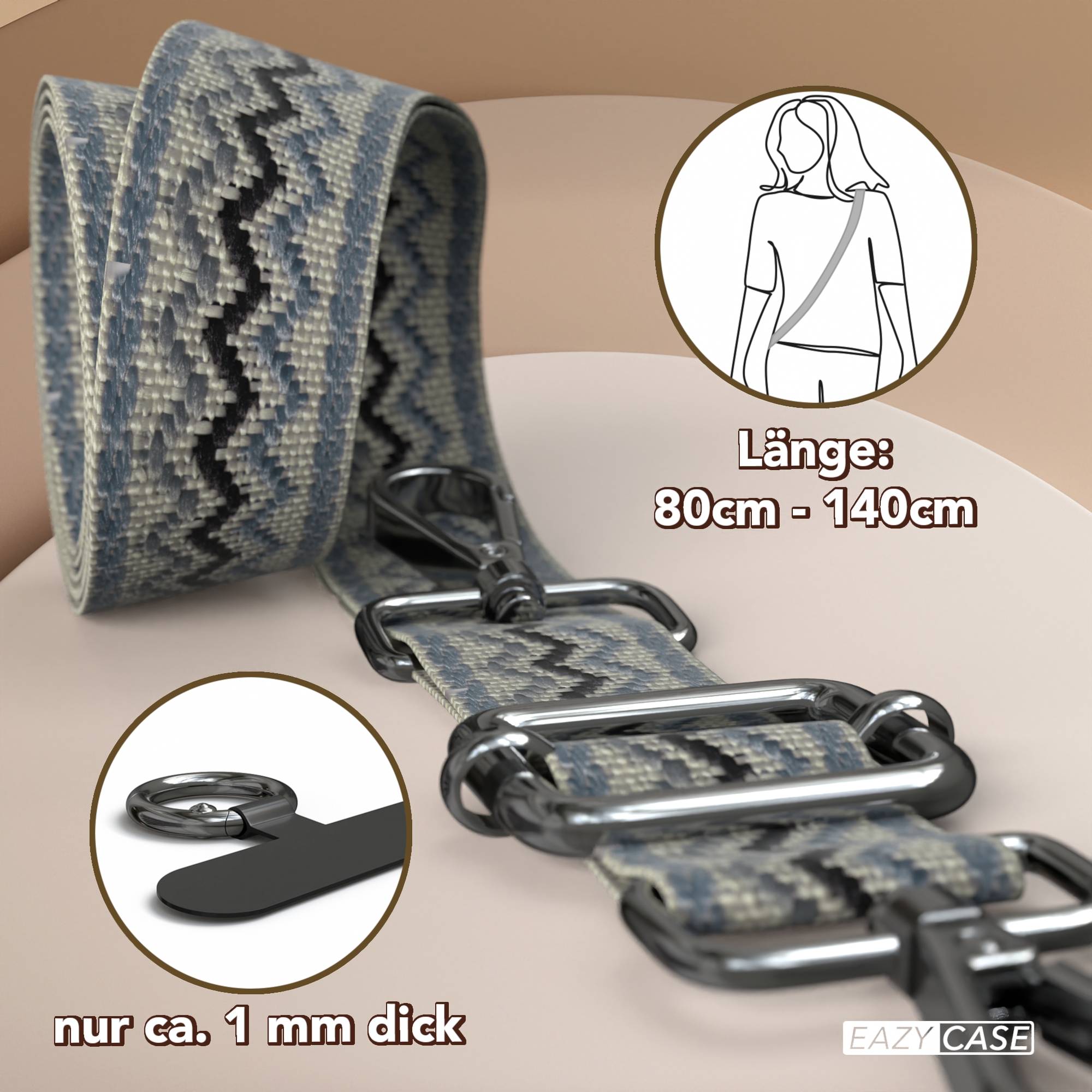 Universal Handykette mit verstellbarem Riemen und Karabinerhaken EAZY CASE