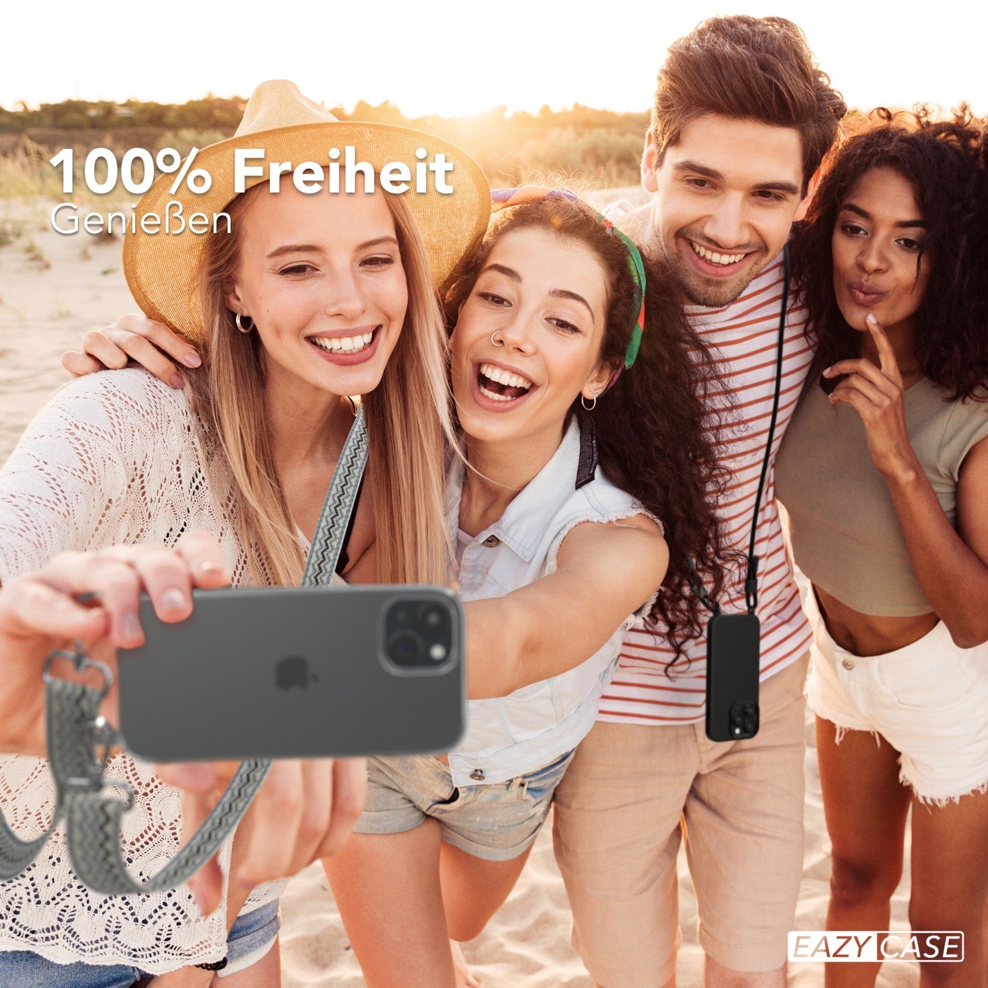 iPhone 15 Handykette mit verstellbarem Boho Band Tragegurt