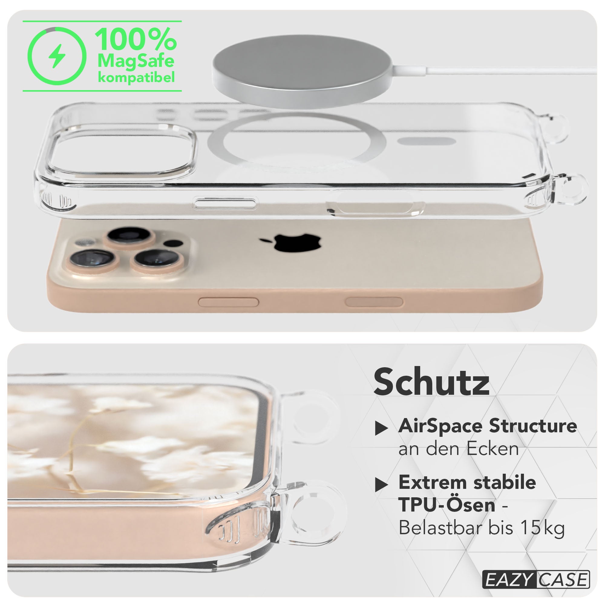 iPhone 16 Pro MagSafe Handykette mit Boho Band verstellbar