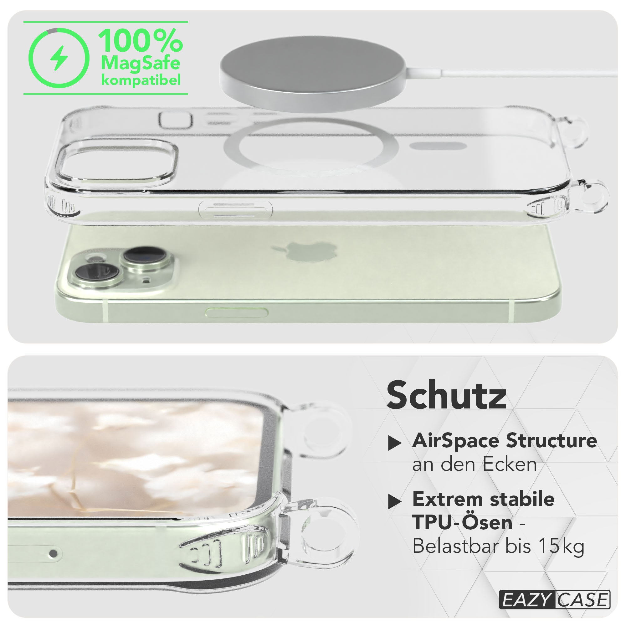 iPhone 15 MagSafe Handykette mit Boho Band verstellbar
