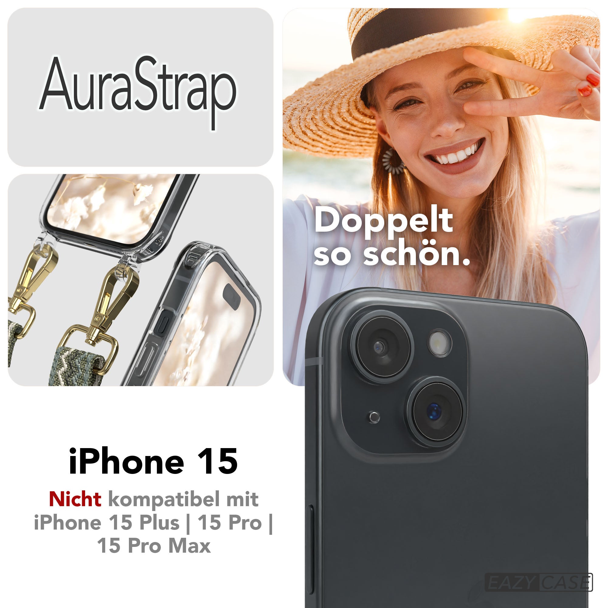 iPhone 15 MagSafe Handykette mit Boho Band verstellbar