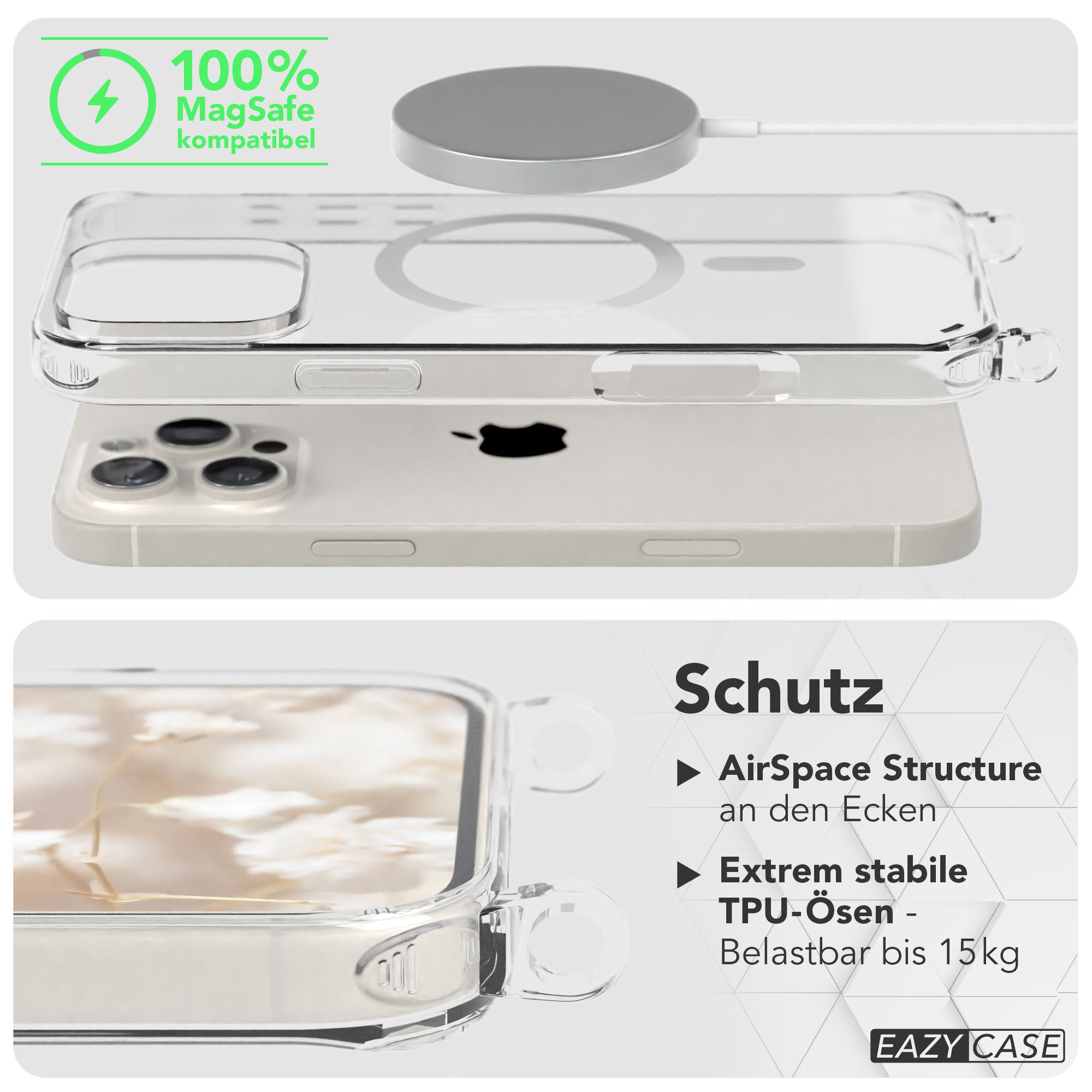 iPhone 16 Pro Max Handykette mit MagSafe Boho Band verstellbar