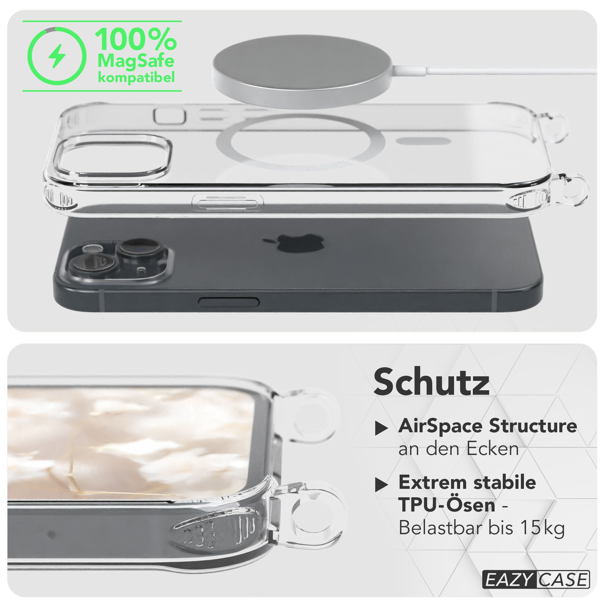 iPhone 15 MagSafe Handykette mit Boho Band verstellbar