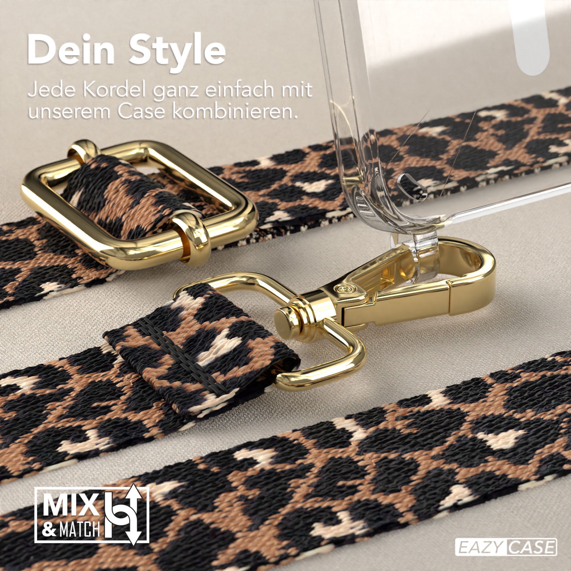 Samsung Galaxy S25 Handykette MagSafe Boho Band verstellbarer Trageriemen #farbe_leo-schwarz-metallfarbe-gold