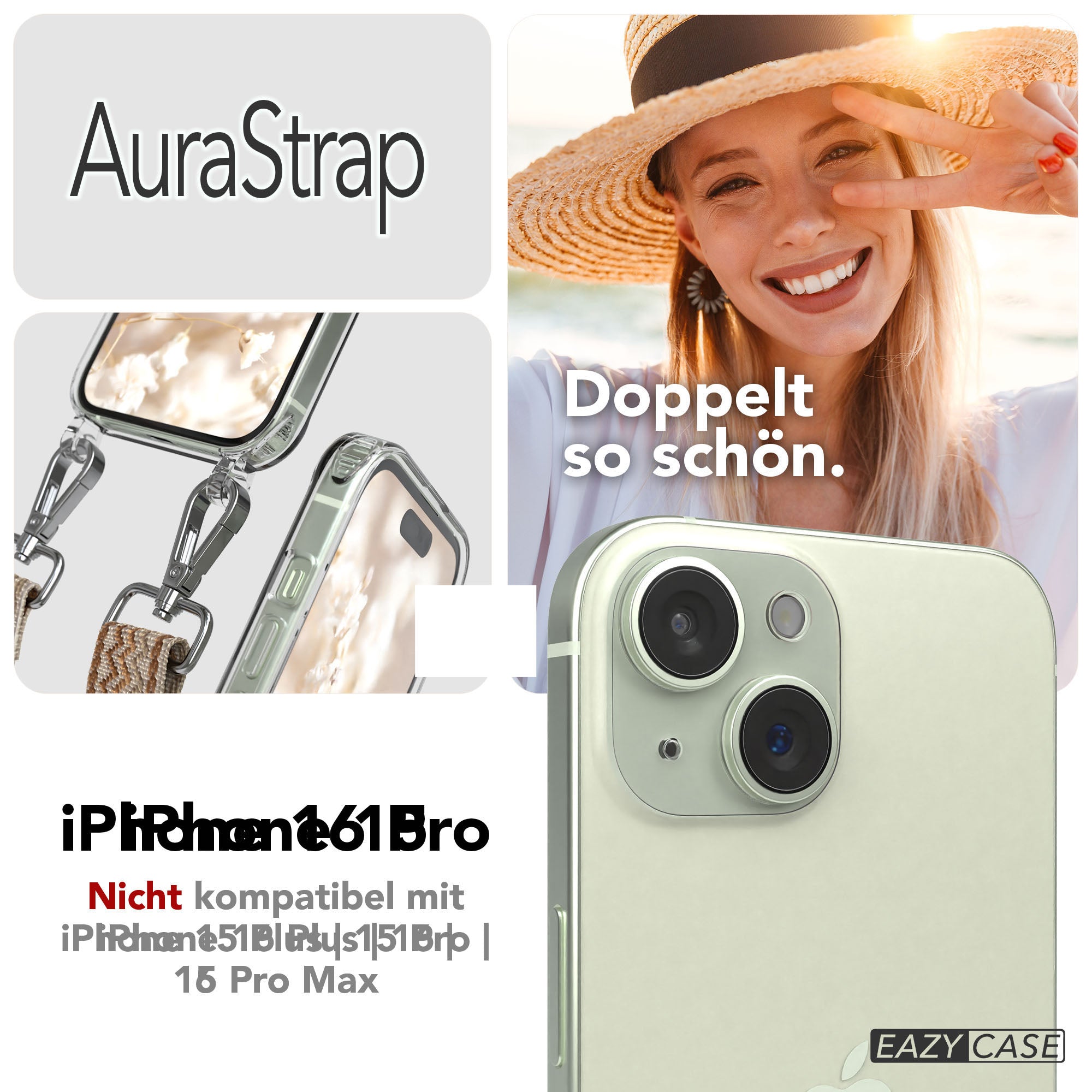 iPhone 15 MagSafe Handykette mit Boho Band verstellbar