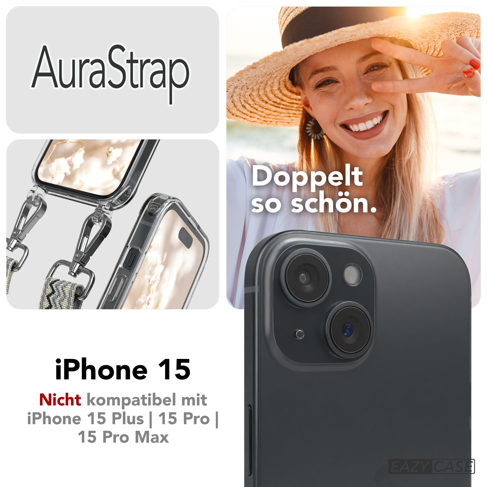iPhone 15 MagSafe Handykette mit Boho Band verstellbar