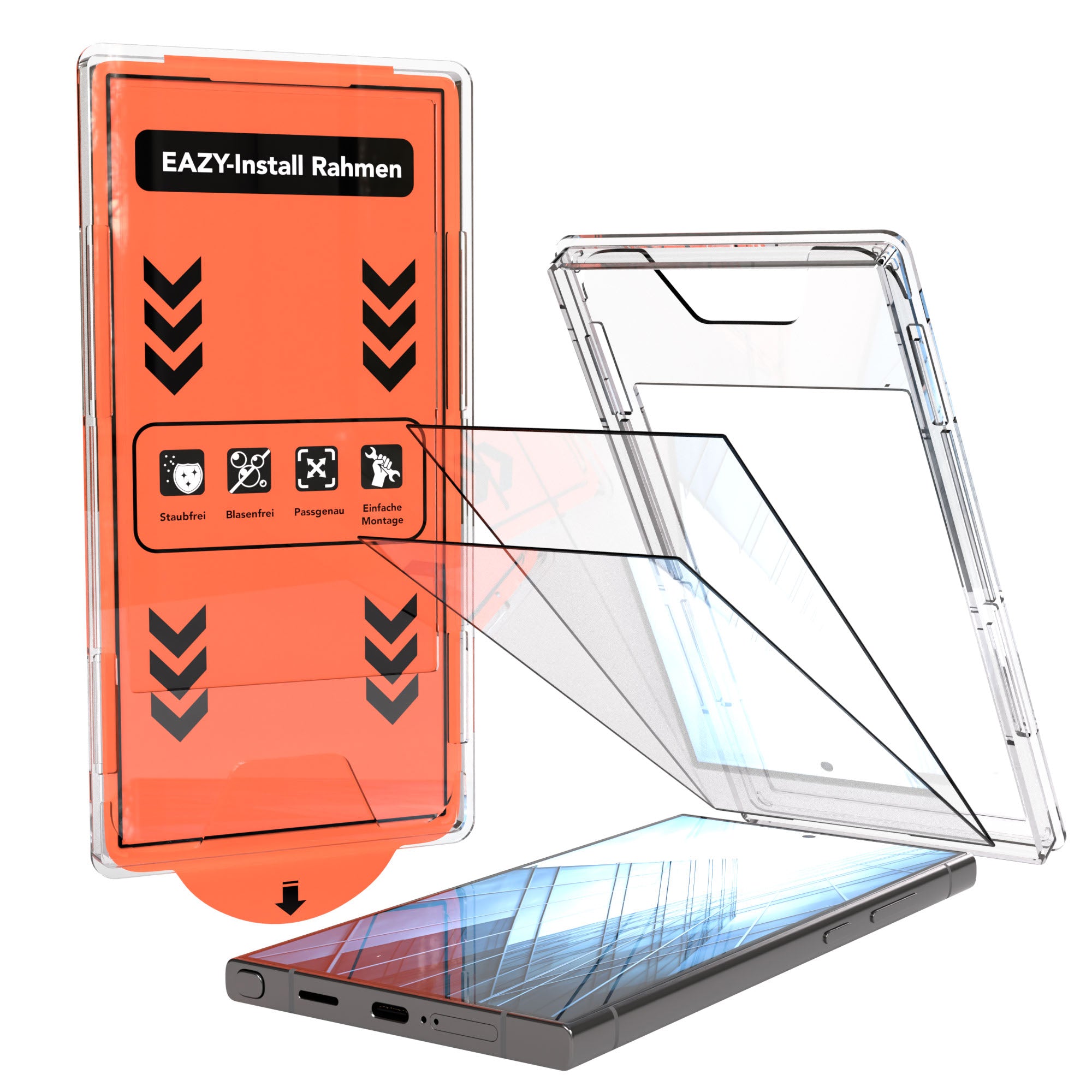 Galaxy S24 Ultra 2er Set Glasfolie + Installationsrahmen