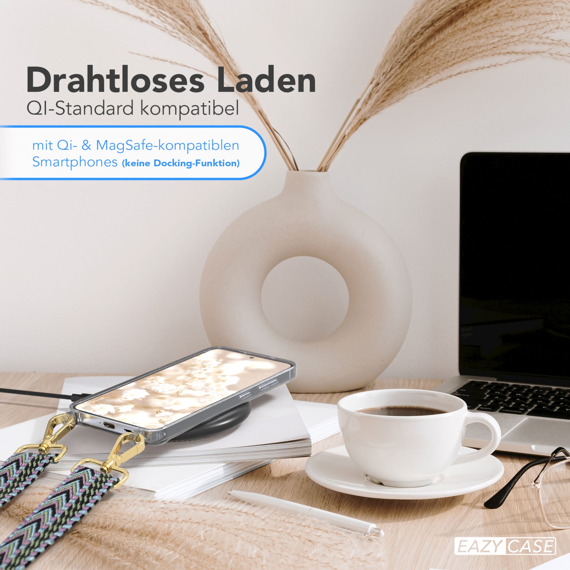 Samsung Galaxy S25 Handykette mit verstellbarem Boho Trageriemen Set