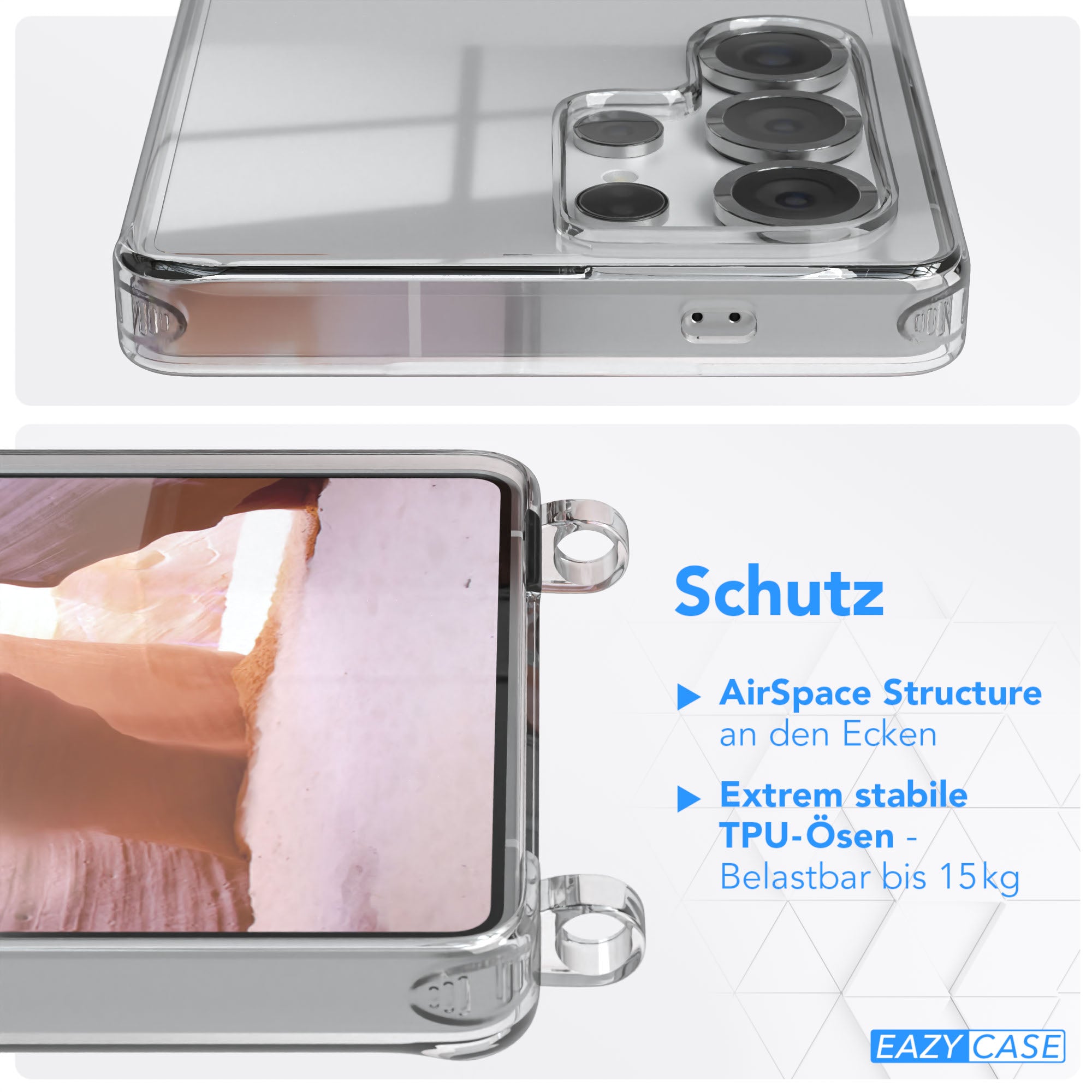 Galaxy S25 Ultra Hülle + Kordel mit Karabinern