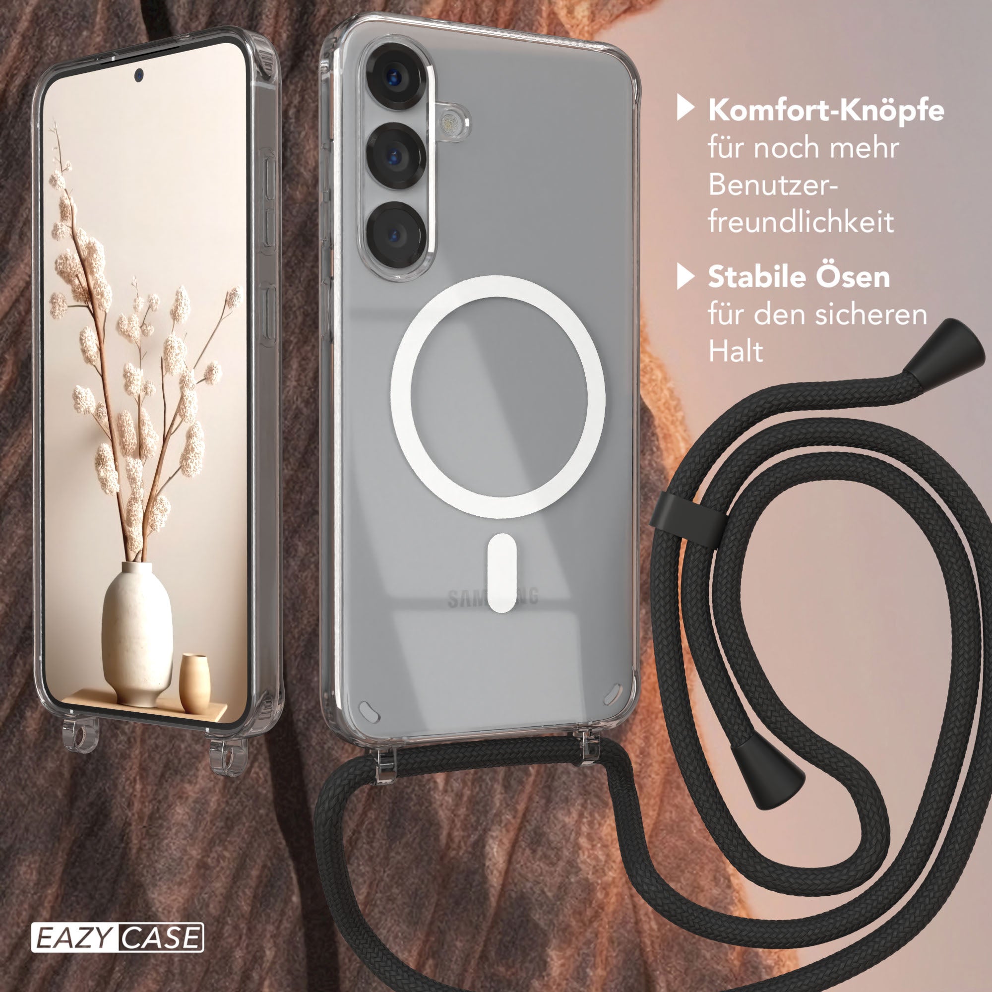 Galaxy S25 Plus transparente Hülle + Kordel mit MagSafe