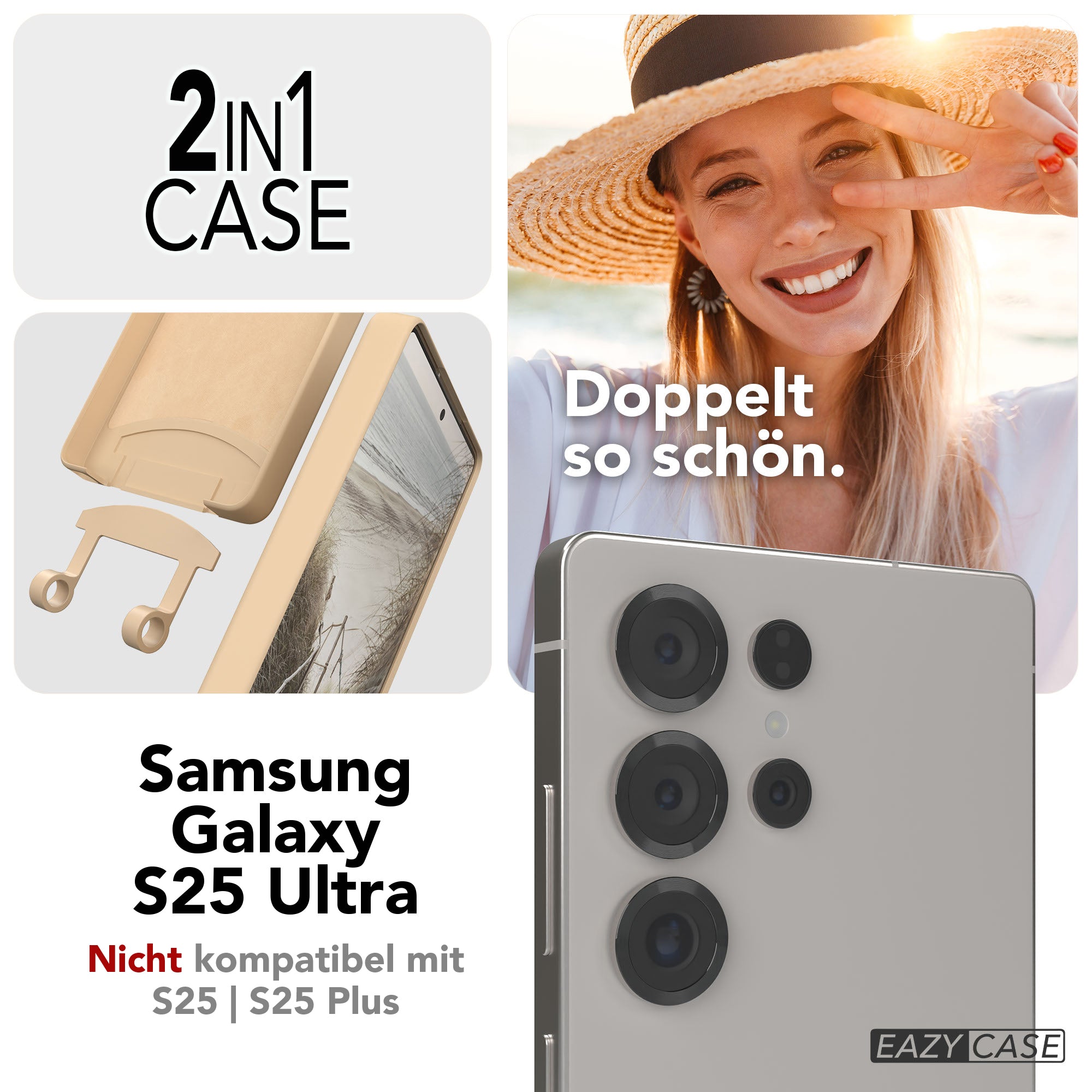 Galaxy S25 Ultra 2in1 Hülle + Kordel mit Karabinern
