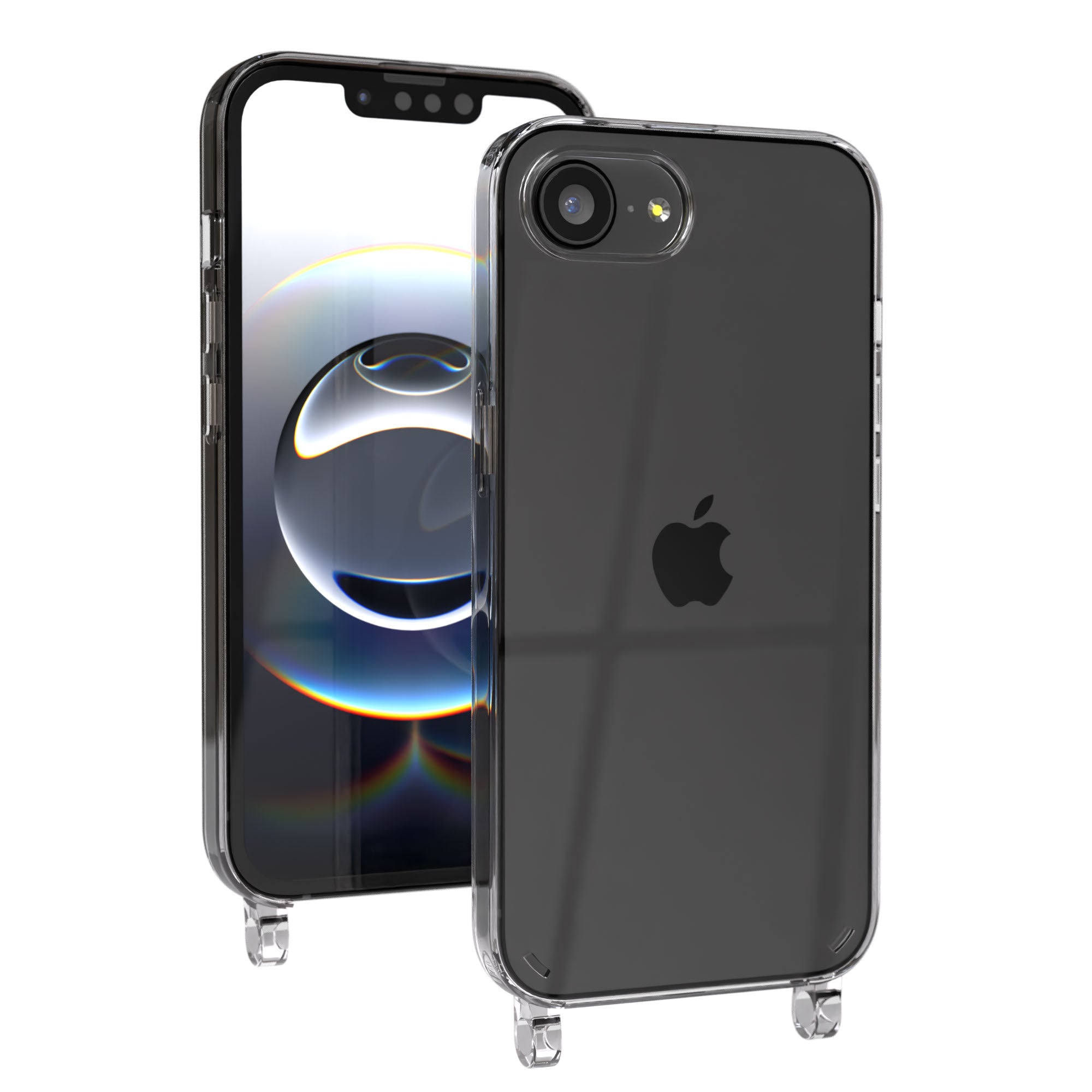iPhone 16e transparente Schutzhülle mit integrierten Befestigungsösen für Handyketten