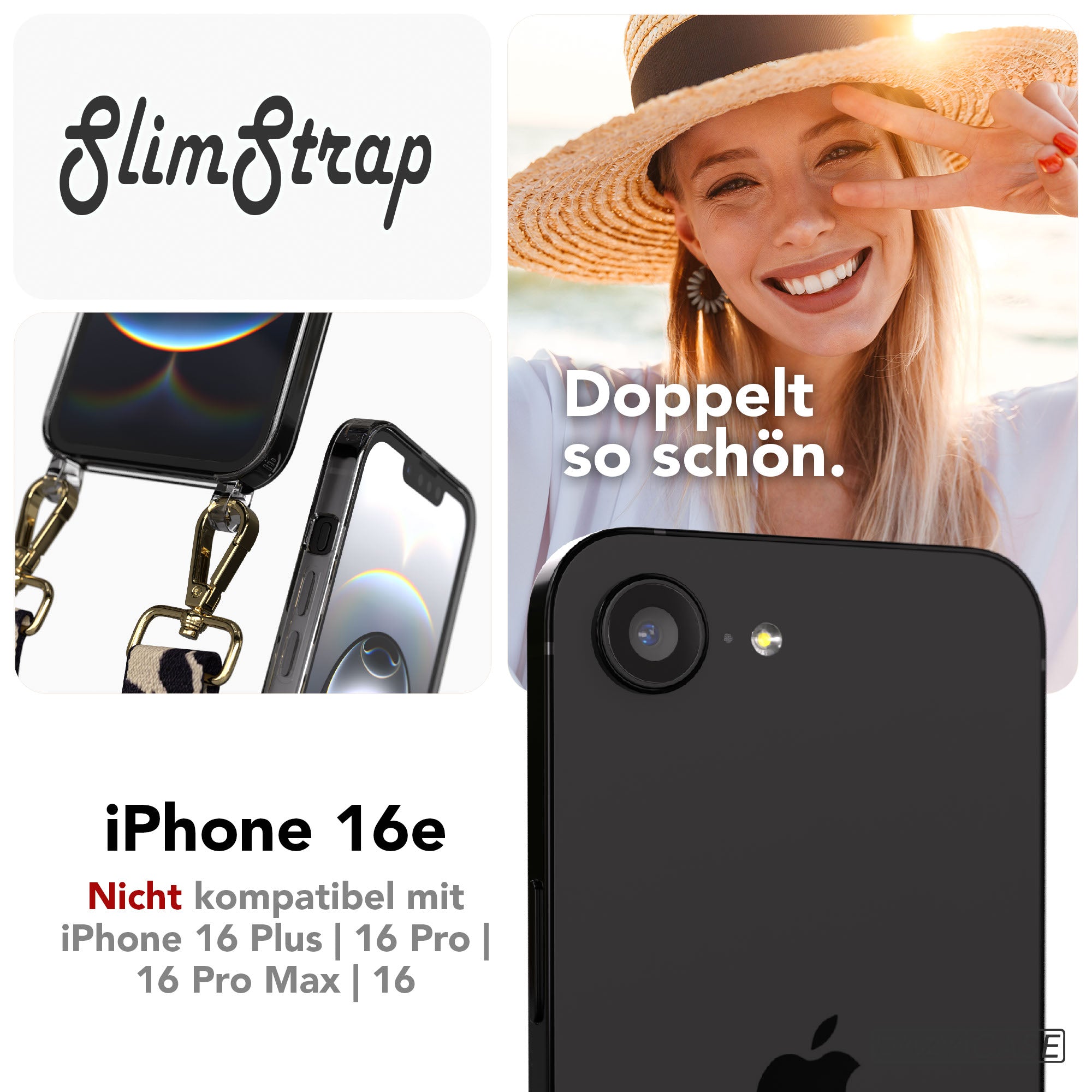 iPhone 16e transparente Schutzhülle mit integrierten Befestigungsösen für Handyketten