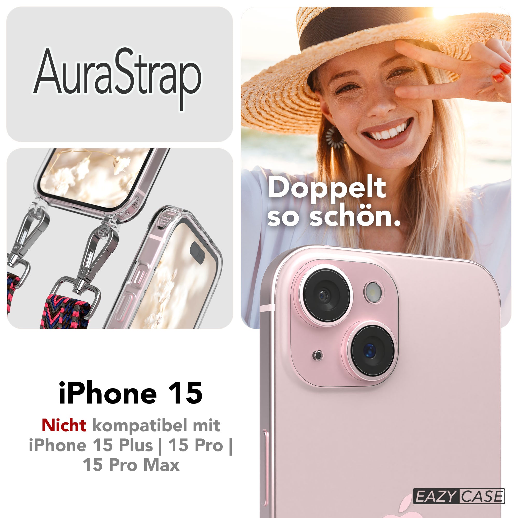 iPhone 15 MagSafe Handykette mit Boho Band verstellbar