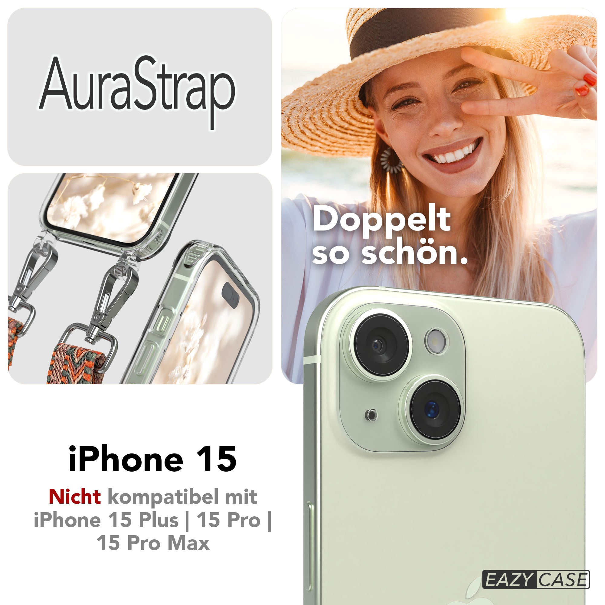 iPhone 15 MagSafe Handykette mit Boho Band verstellbar