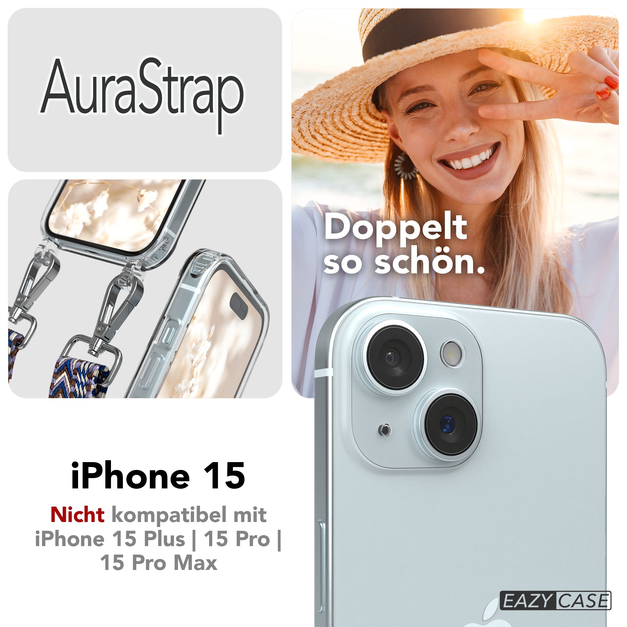 iPhone 15 MagSafe Handykette mit Boho Band verstellbar