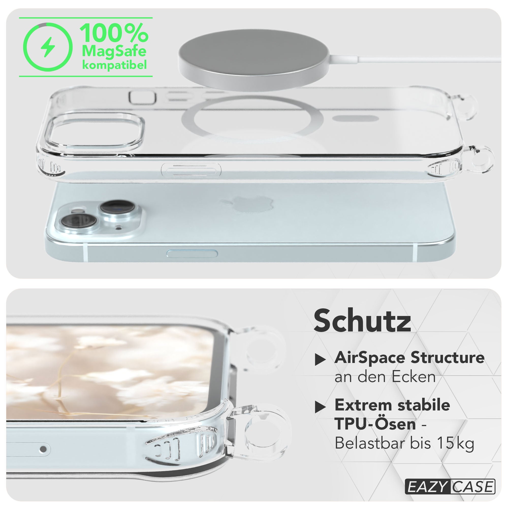iPhone 15 MagSafe Handykette mit Boho Band verstellbar
