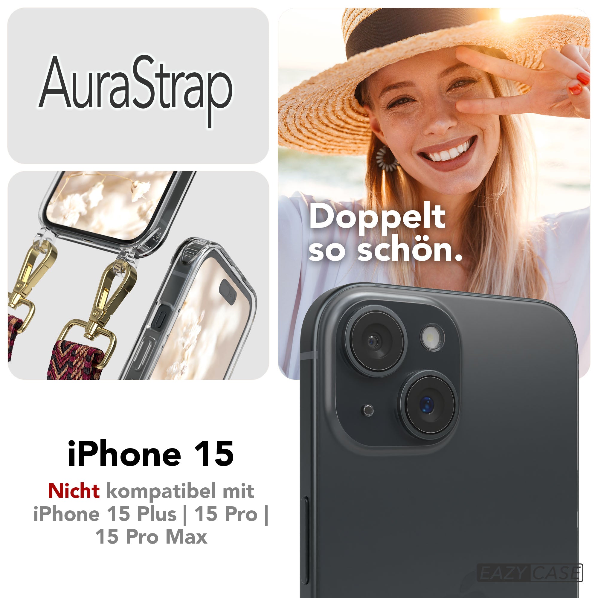 iPhone 15 MagSafe Handykette mit Boho Band verstellbar