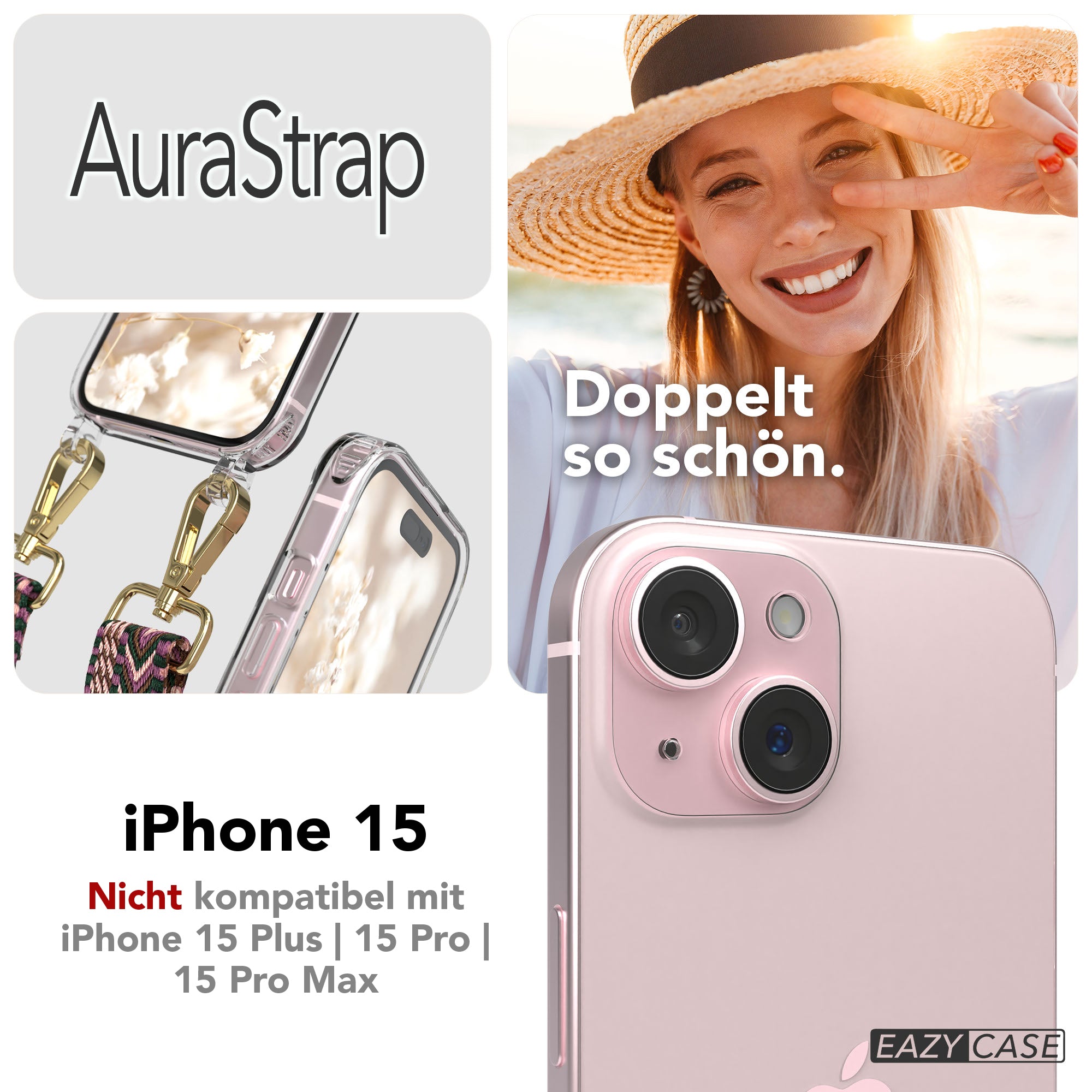 iPhone 15 MagSafe Handykette mit Boho Band verstellbar