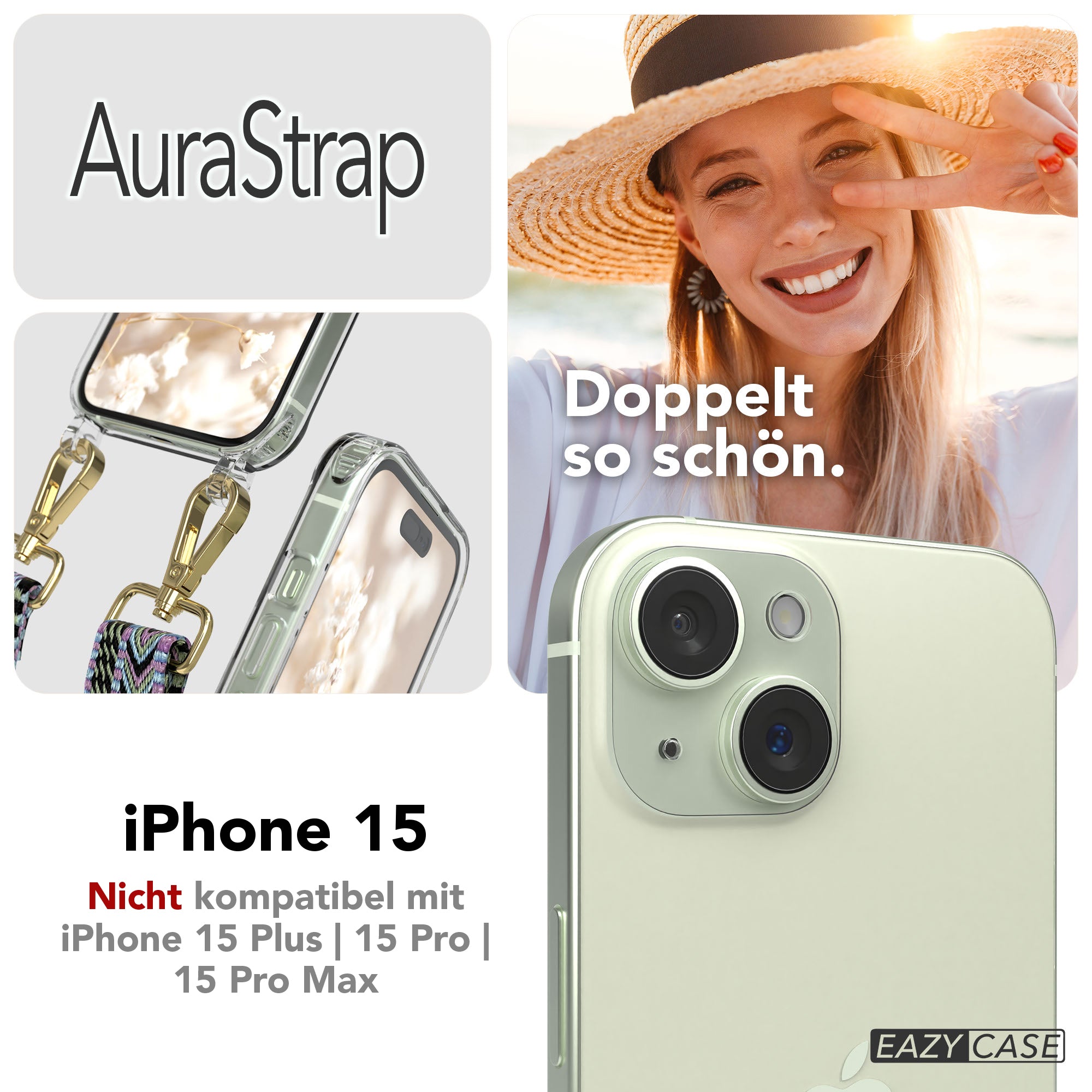 iPhone 15 MagSafe Handykette mit Boho Band verstellbar