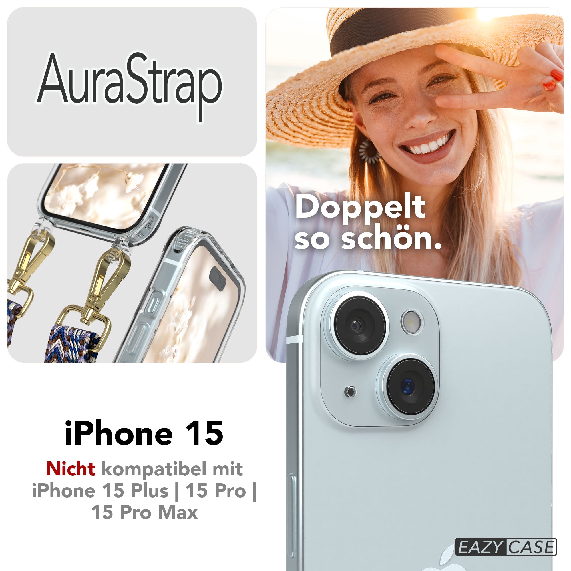 iPhone 15 MagSafe Handykette mit Boho Band verstellbar
