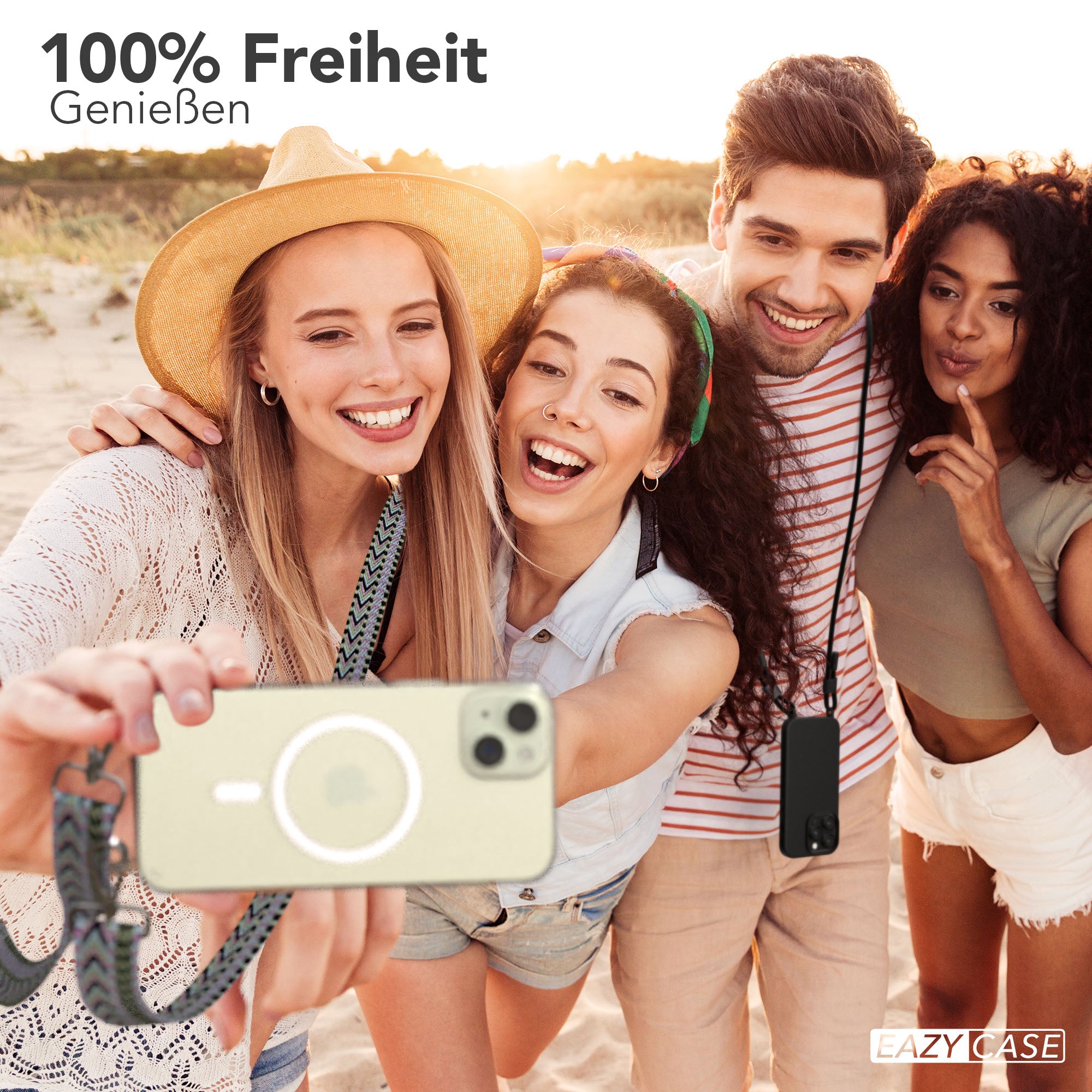 iPhone 15 Plus MagSafe Handykette mit verstellbarem Boho Band Set