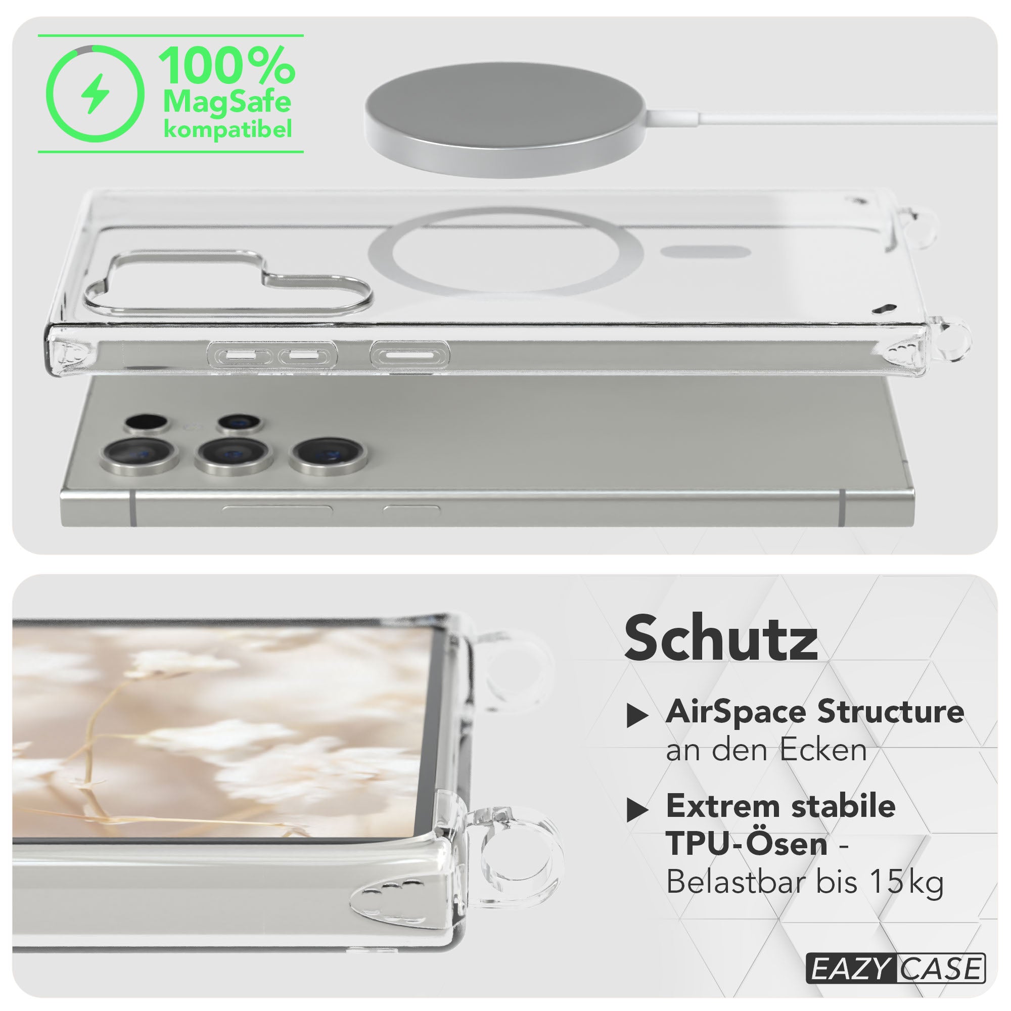 Samsung Galaxy S24 Ultra Handykette mit MagSafe Halterung und Boho Band
