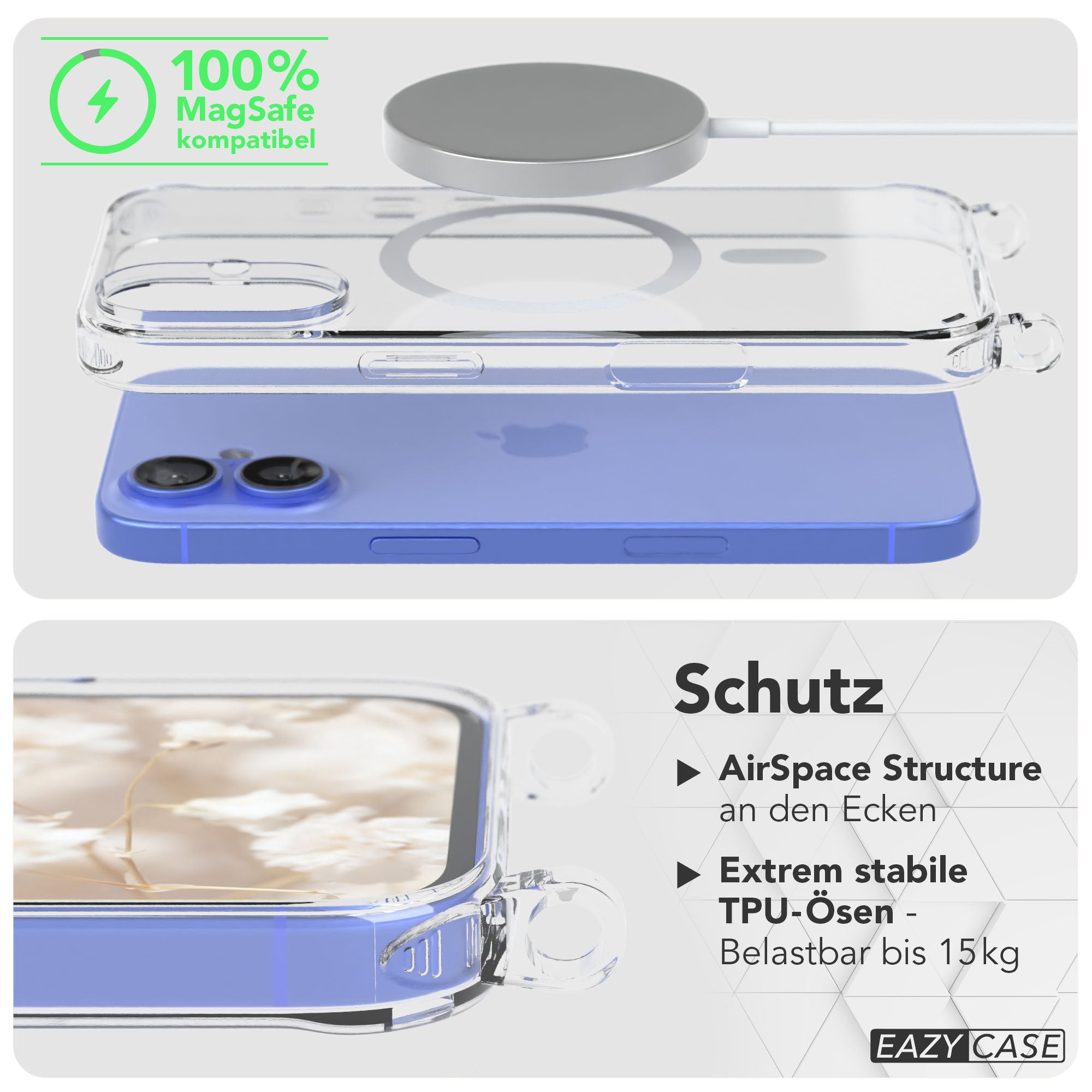 iPhone 16 MagSafe Handykette mit verstellbarem Boho Trageriemen von EAZY CASE