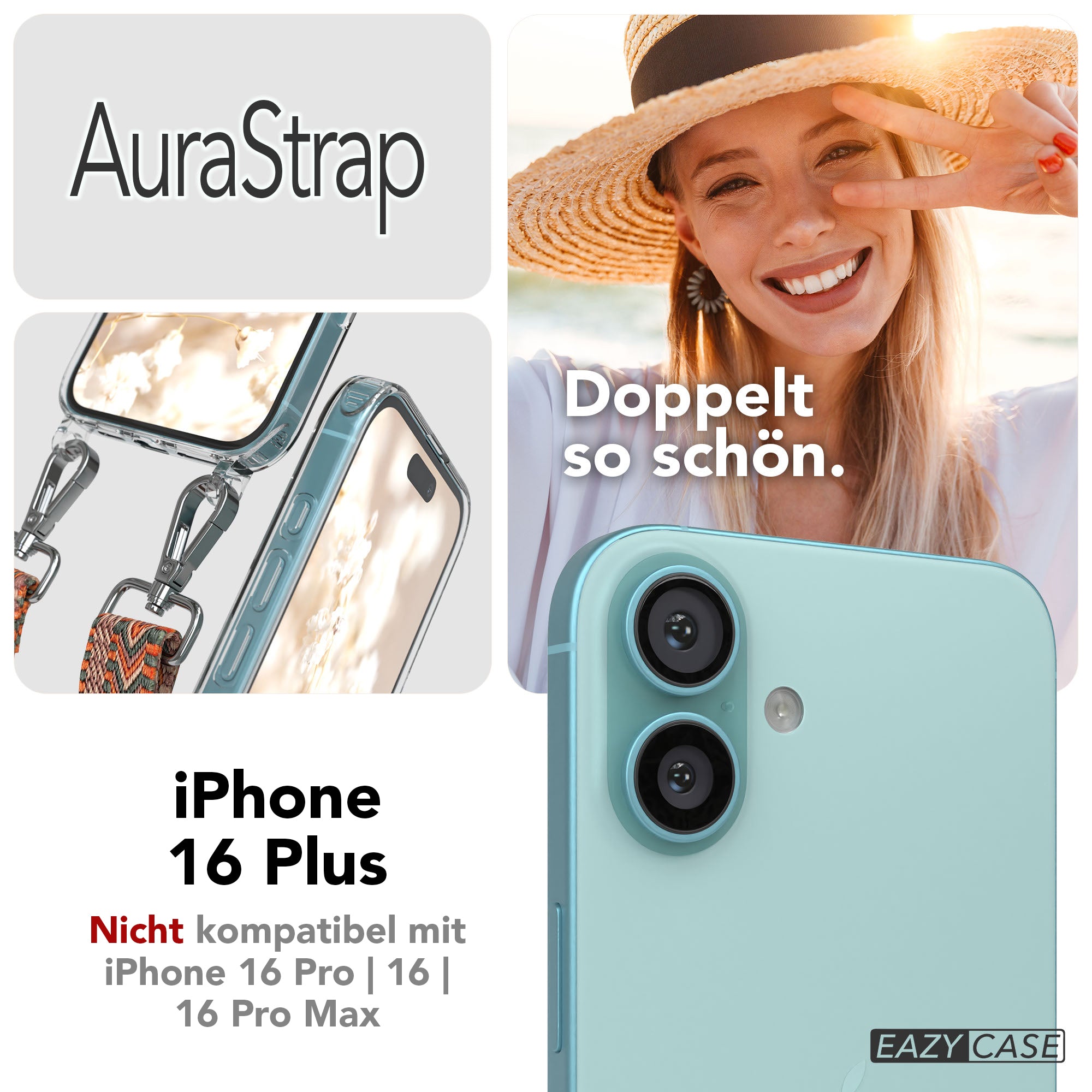 iPhone 16 Plus MagSafe Handykette mit Boho Band Set EAZY CASE