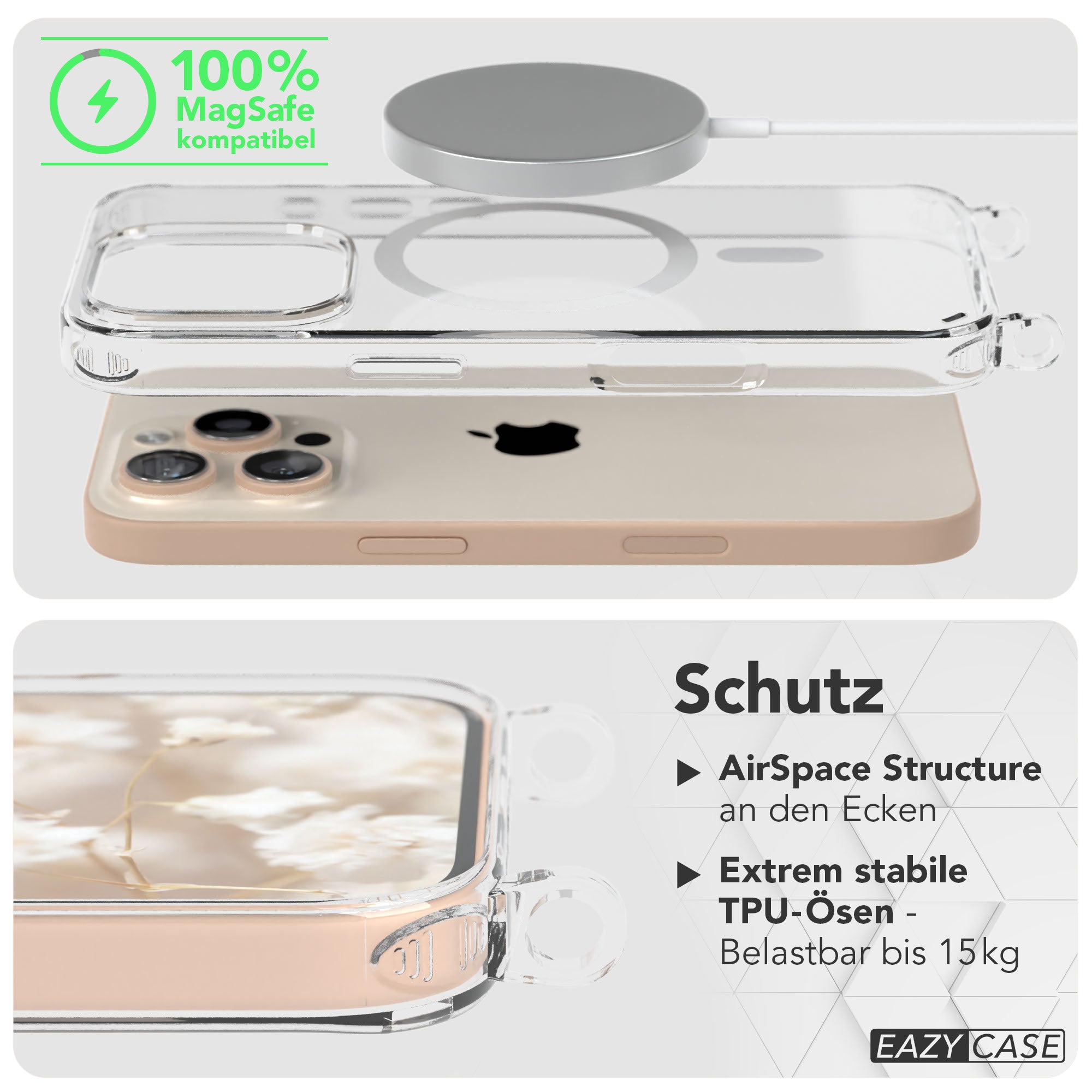 iPhone 16 Pro MagSafe Handykette mit Boho Band verstellbar